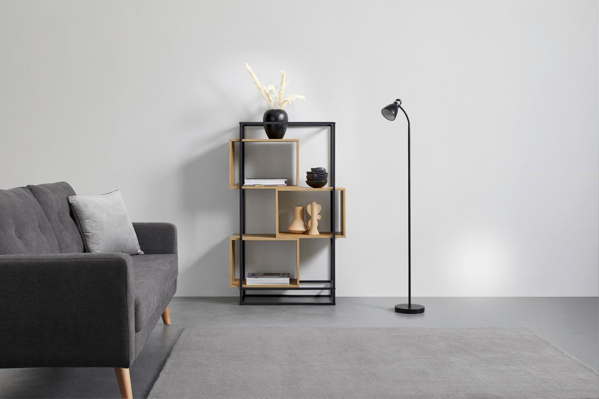 étagère in Schwarz/Naturfarben - Schwarz/Naturfarben, Modern, Holzwerkstoff/Metall (80/126/33cm) - Mömax