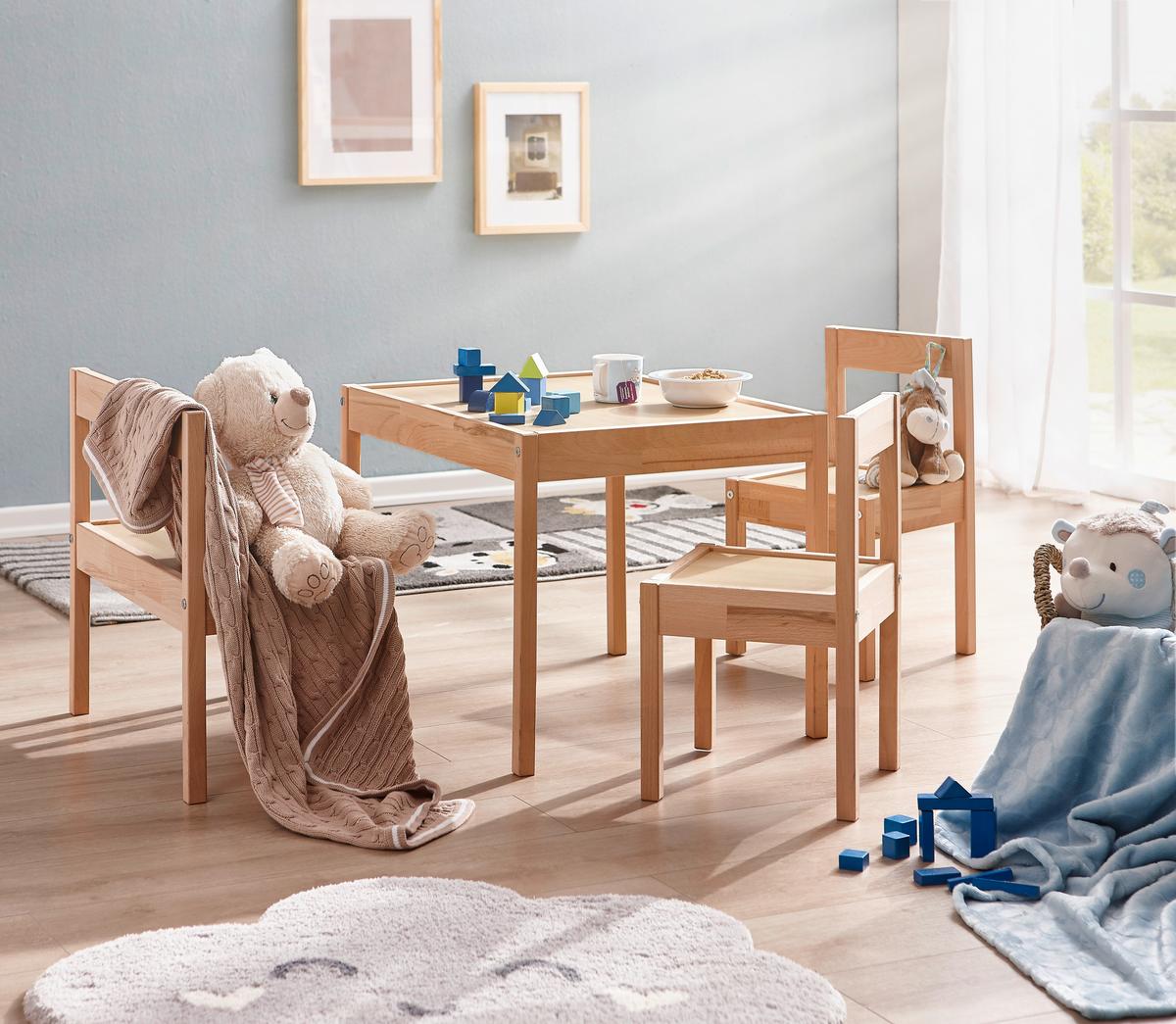 ZESTAW DO SIEDZENIA DLA DZIECI MAX - buk twardzielowy, Basics, drewno - My Baby Lou