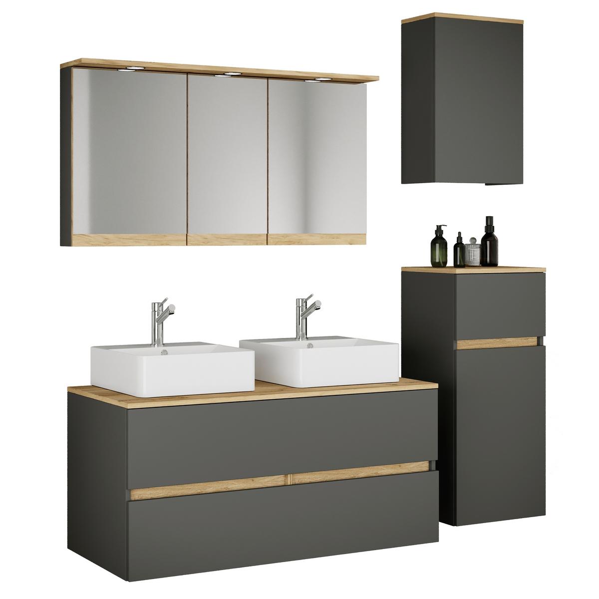 Badezimmer Cosila - Honigeiche/Weiss, Trend, Keramik/Holzwerkstoff (151cm) - MID.YOU