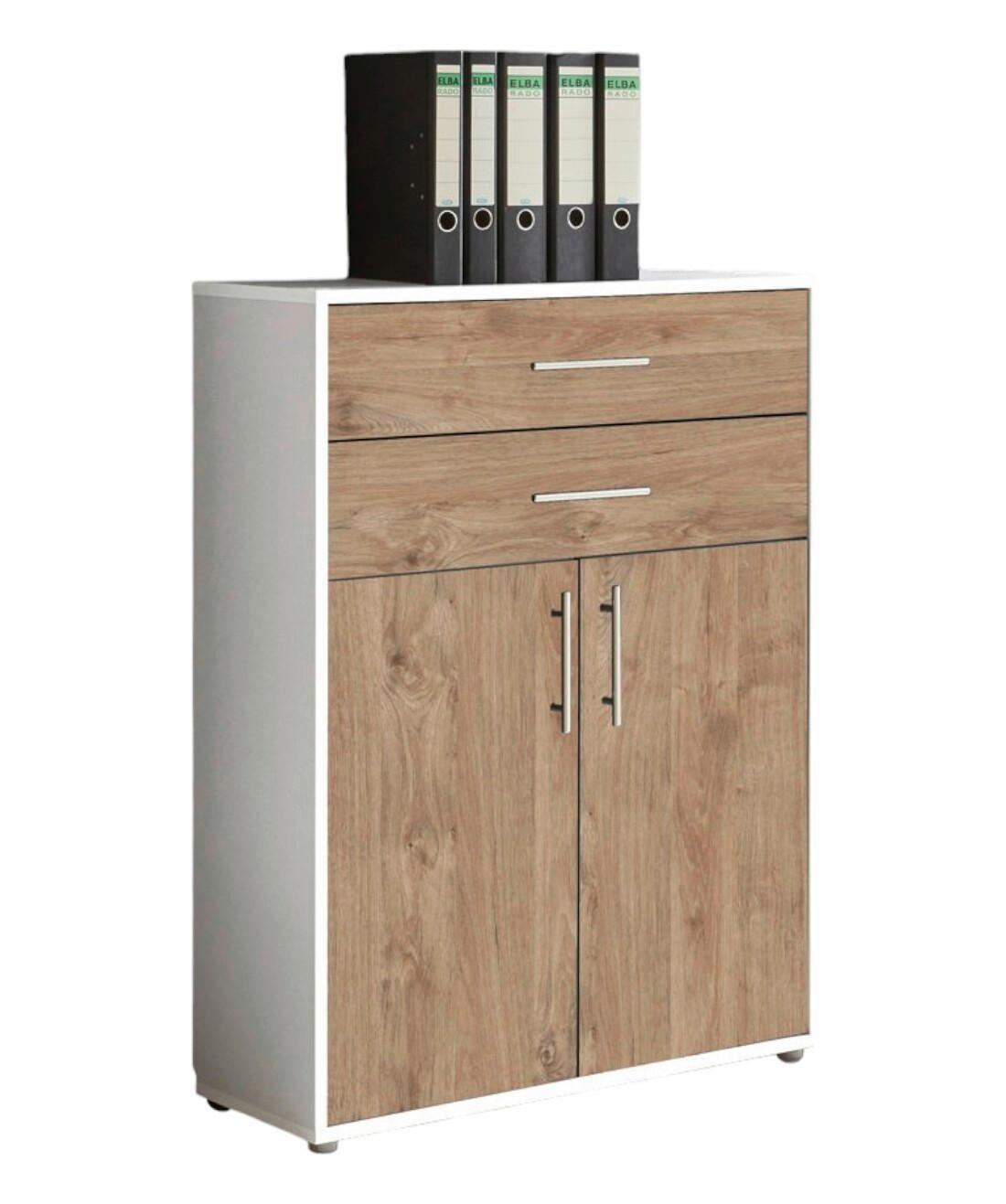 Aktenschrank Office Edition Weiß/Eichefarben - Eichefarben/Weiß, MODERN, Holzwerkstoff (84,5/114/33cm) - MID.YOU