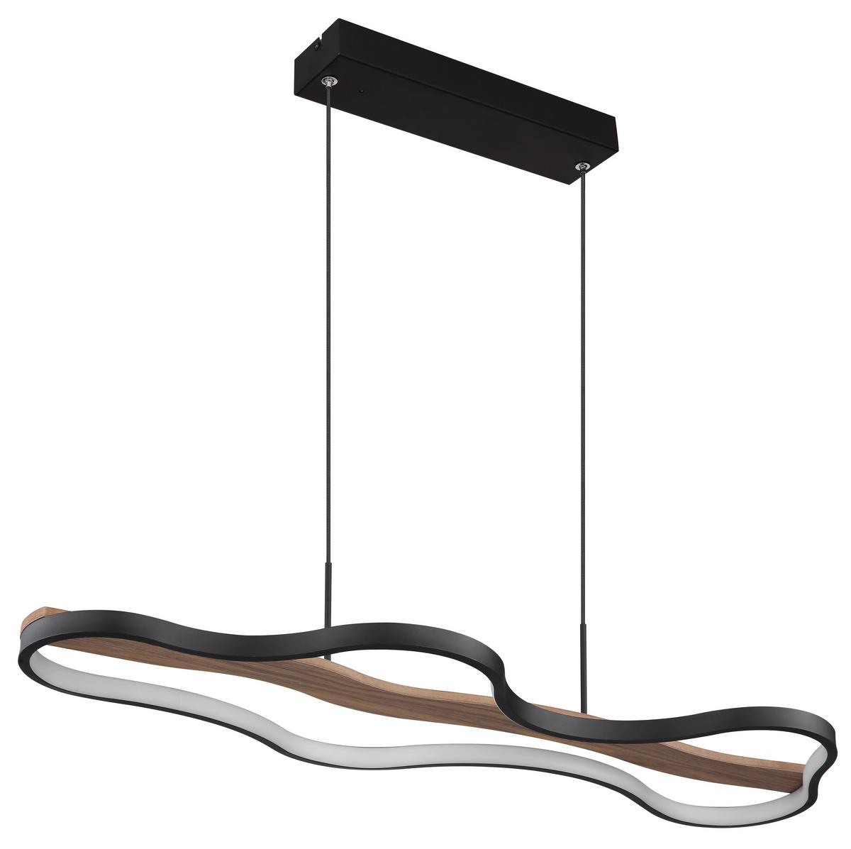 LED-Hängeleuchte Bezzy Opal/Schwarz/Braun max. 30 W - Dunkelbraun/Opal, Design, Holz/Kunststoff (80,6/29/150cm) - Globo