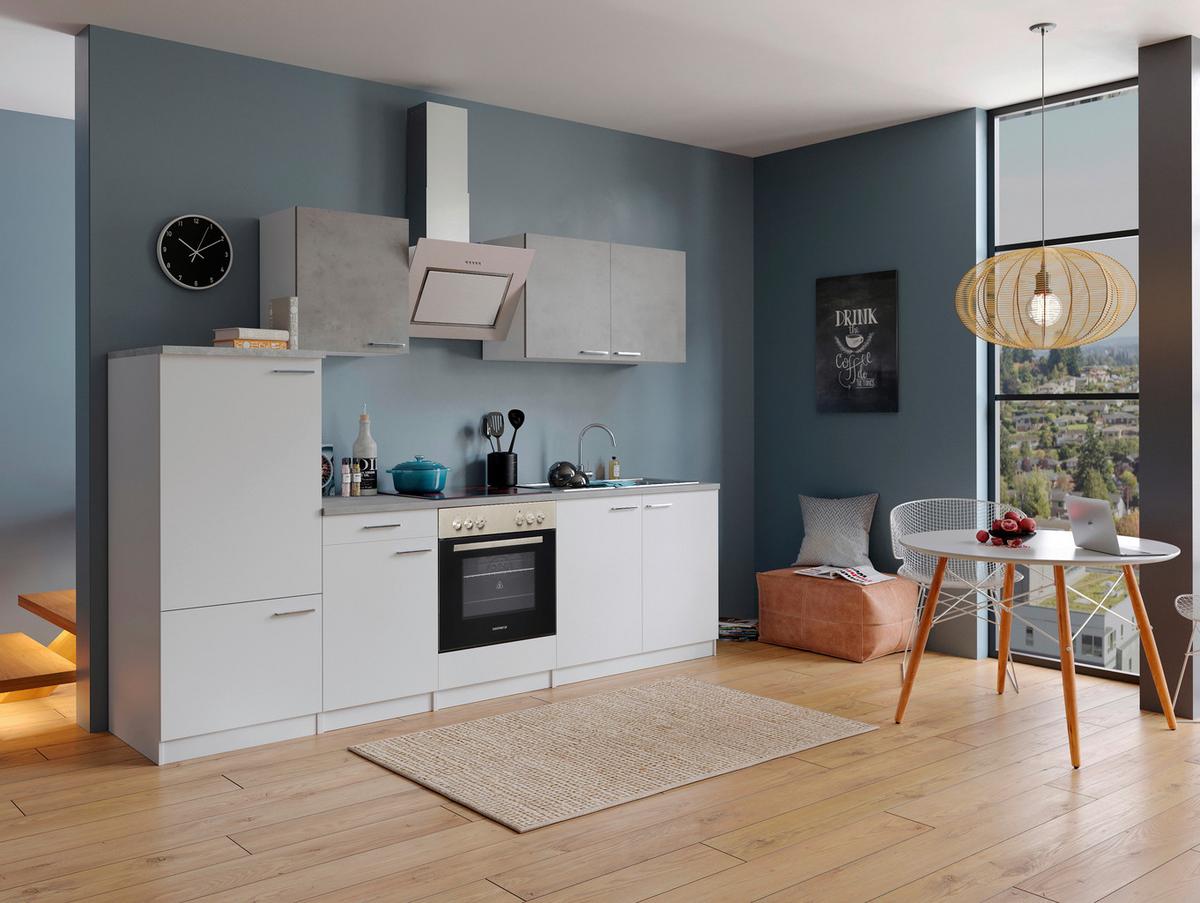 Küchenblock Malia mit Geräten ca. 270 cm Weiß/Grau - Edelstahlfarben/Graphitfarben, Basics, Holzwerkstoff/Metall (270cm) - Respekta
