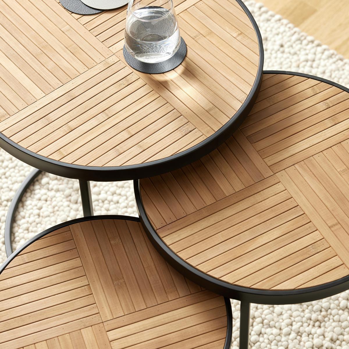 Beistelltischset Can in Naturfarben/Schwarz Rund - Schwarz/Naturfarben, LIFESTYLE, Naturmaterialien/Holzwerkstoff (47/50/47cm) - Zandiara