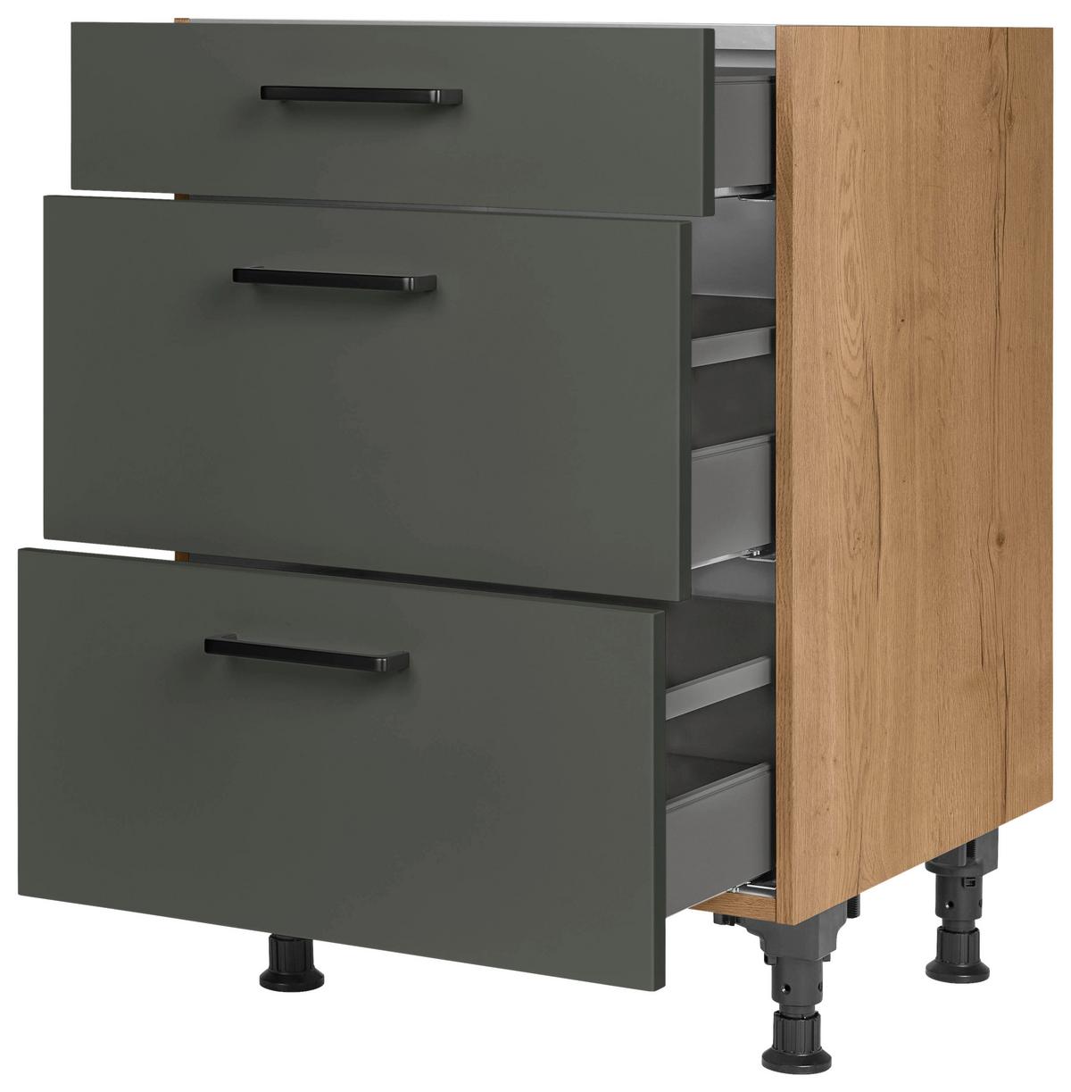 Schubkastenunterschrank Easytouch Grün - Eichefarben/Schwarz, MODERN, Holzwerkstoff/Metall (60/87/56cm) - Nobilia