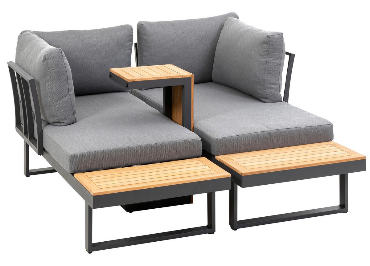 Loungegarnitur 3-tlg. Samara Holz/Metall/Textil mit Kissen - Anthrazit/Grau, Basics, Holz/Textil (253/70/175cm) - Gardenson
