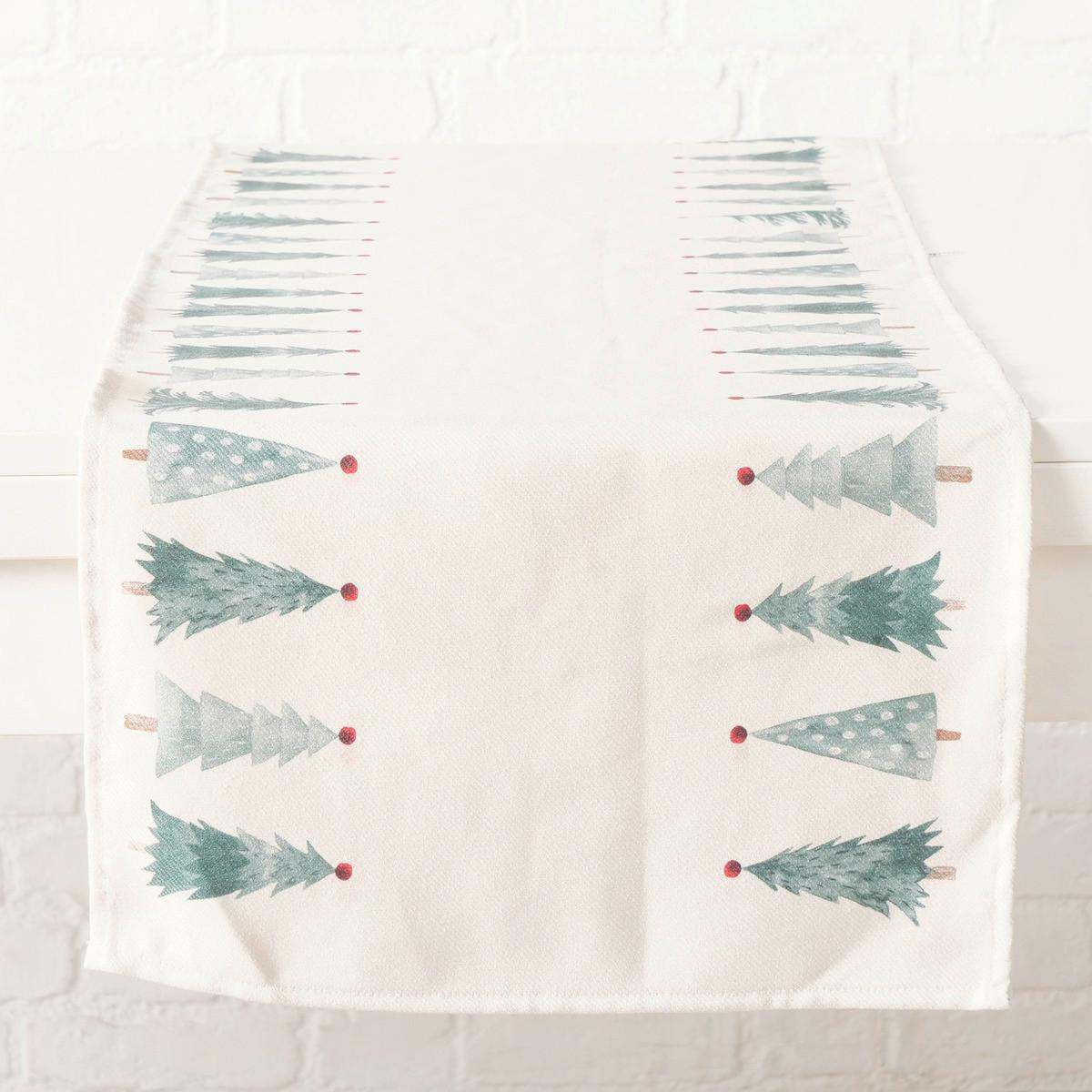 Tischläufer Carol Grün/weiss Ca. 140x40cm - Weiss/Grün, Textil (140/40cm) - Mömax