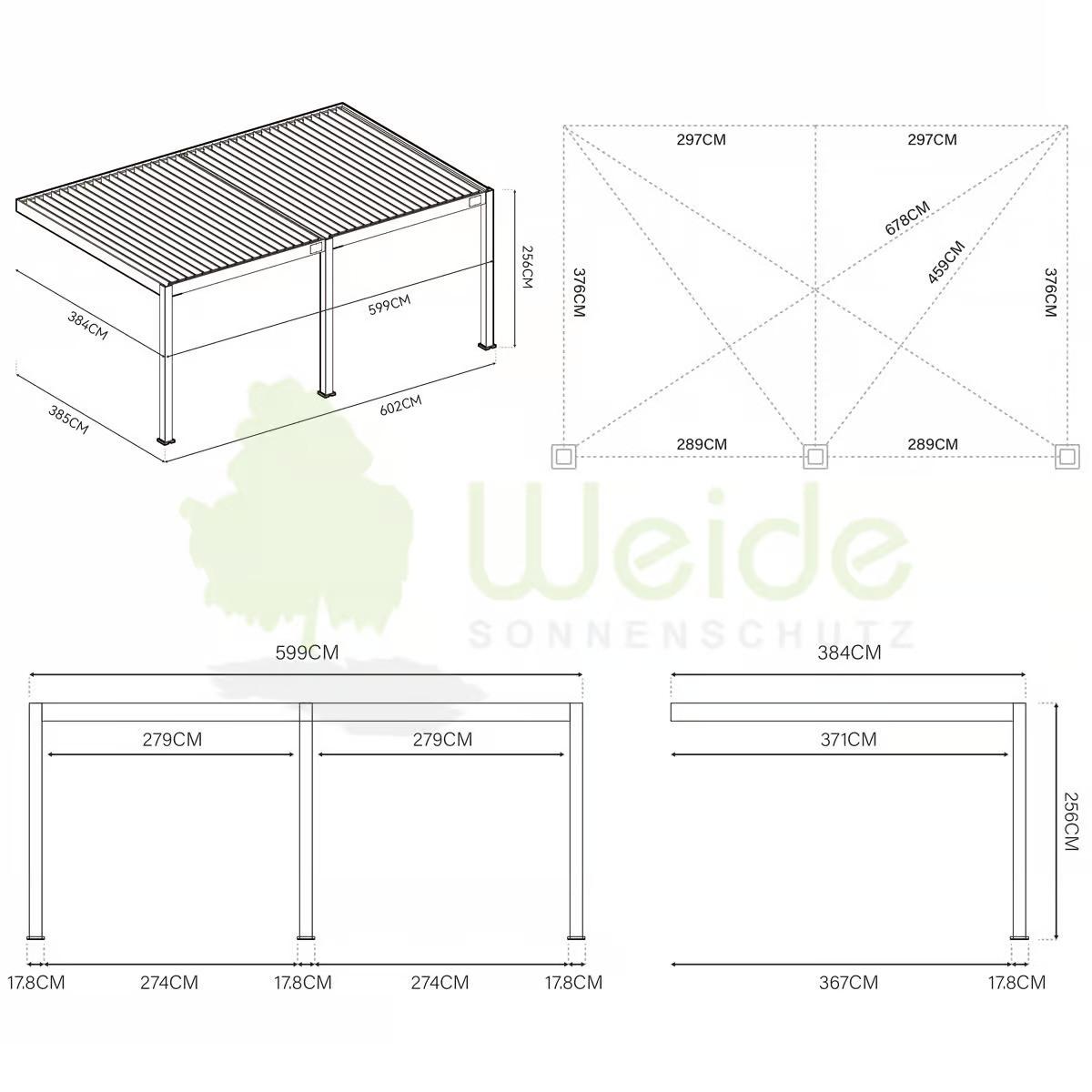 PERGOLA DELUXE PLUS 4X6M WEISS - Weiss, Basics, Metall (600/266/400cm) - Gardenson