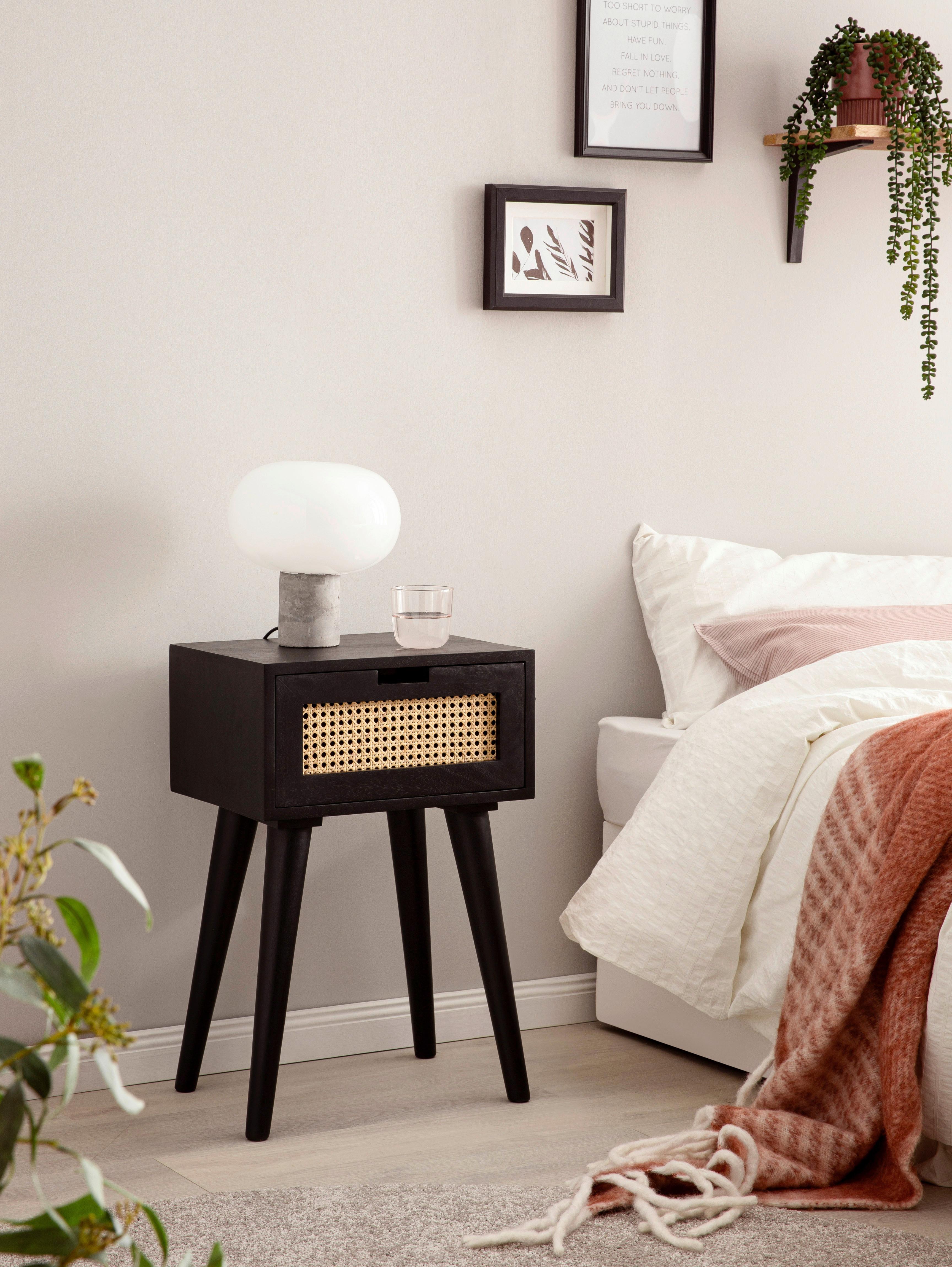 Nachttisch WL6.808 ca. 40x60x30 cm Schwarz/Rattan - Schwarz/Braun, LIFESTYLE, Holz (40/60/30cm) - MID.YOU