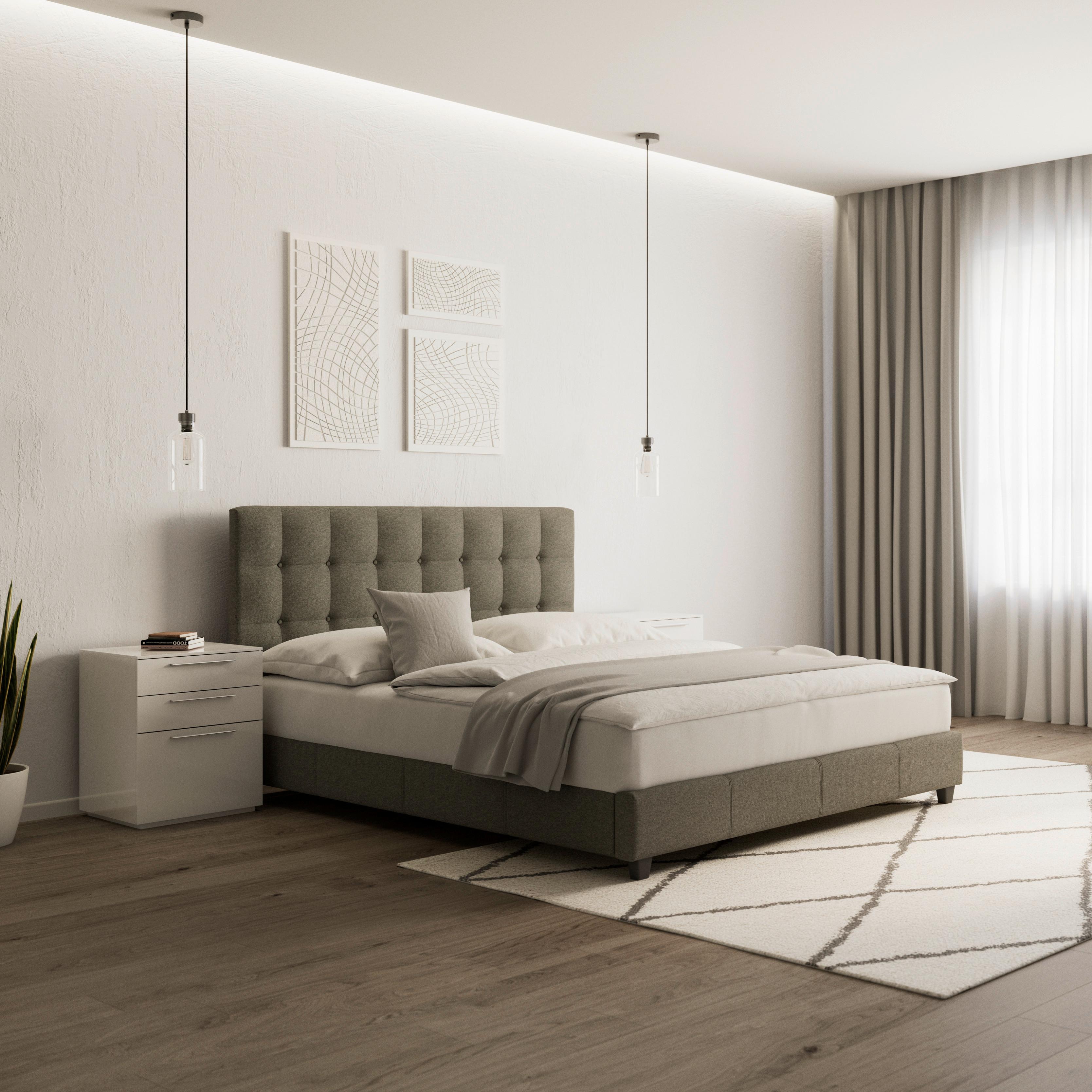 Pat tapițat FREDERICO cca 180X200 gri deschis - gri deschis/negru, Modern, lemn/metal (180/200cm) - Bessagi Home