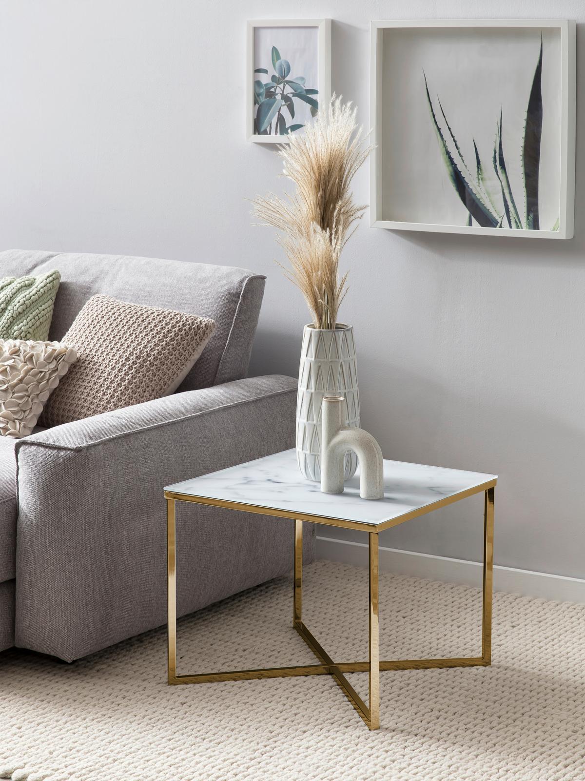 Mizica Marble, Bela, Zlata - zlate barve/bela, Design, kovina/steklo (50/50/42cm) - Livetastic