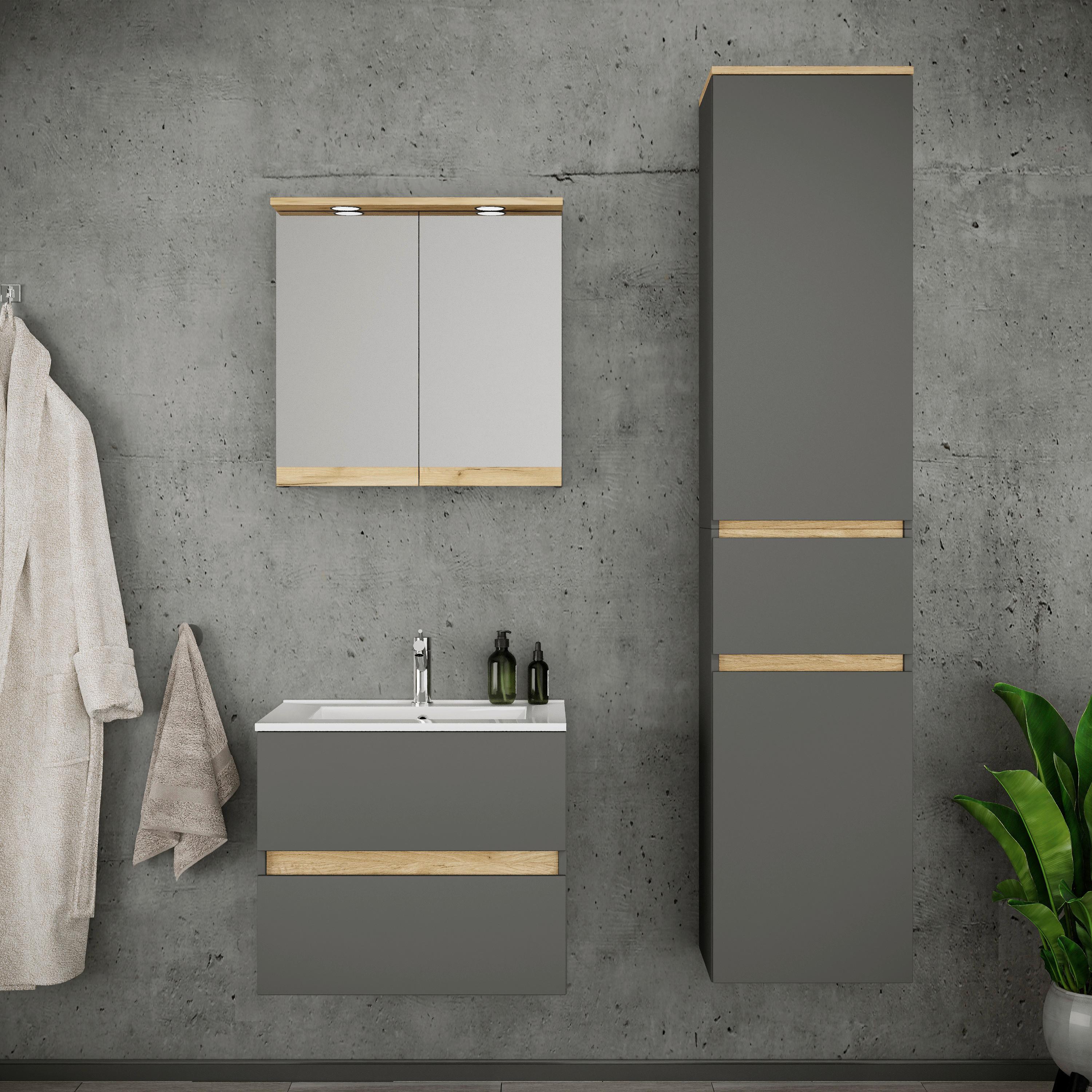 Badezimmer Cosila - Honigeiche/Weiss, Trend, Keramik/Holzwerkstoff (101cm) - MID.YOU