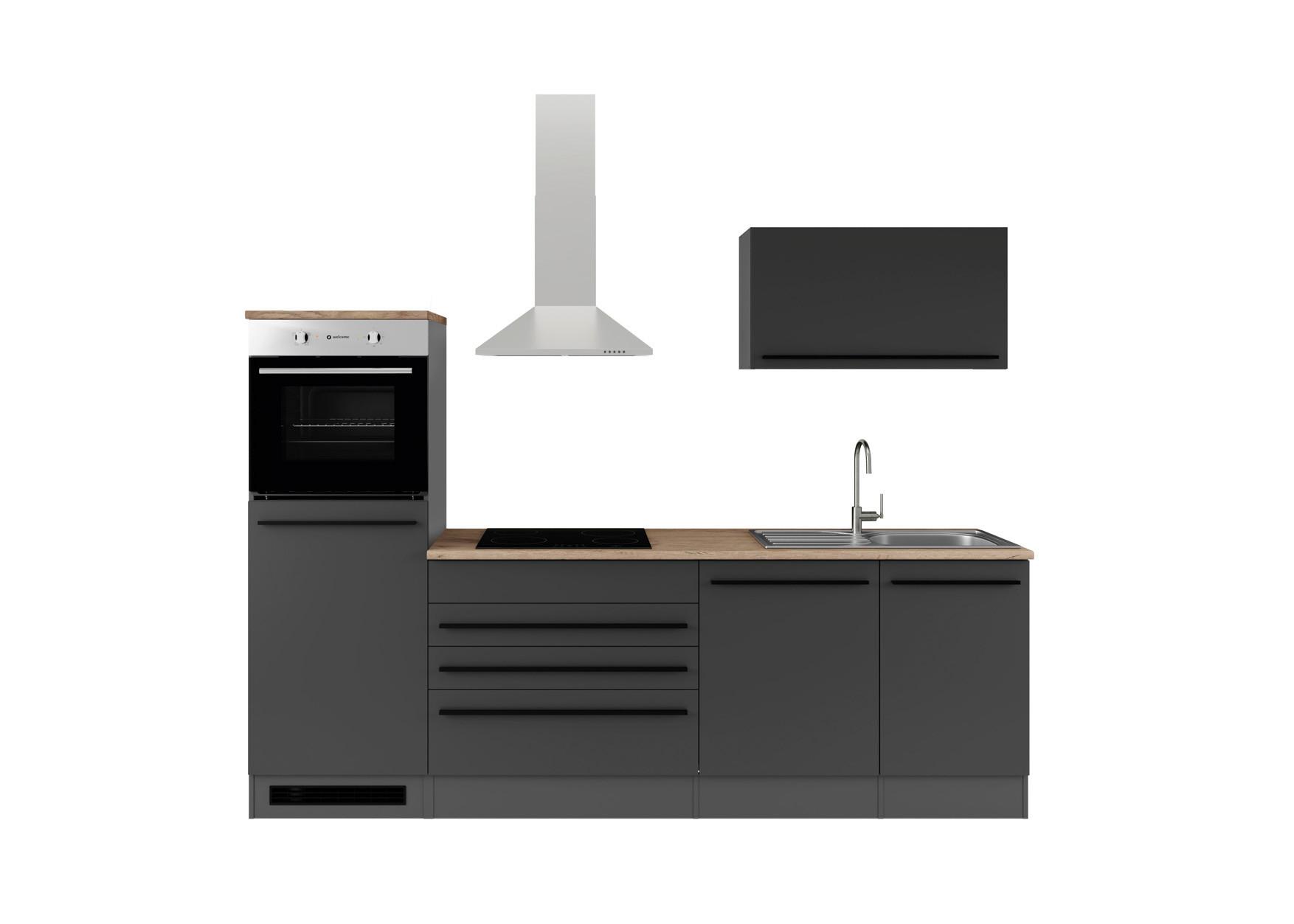 Blok Kuhinja Jazz 6 - boje hrasta/crna, Moderno, drvni materijal (260/200/60cm) - Mömax