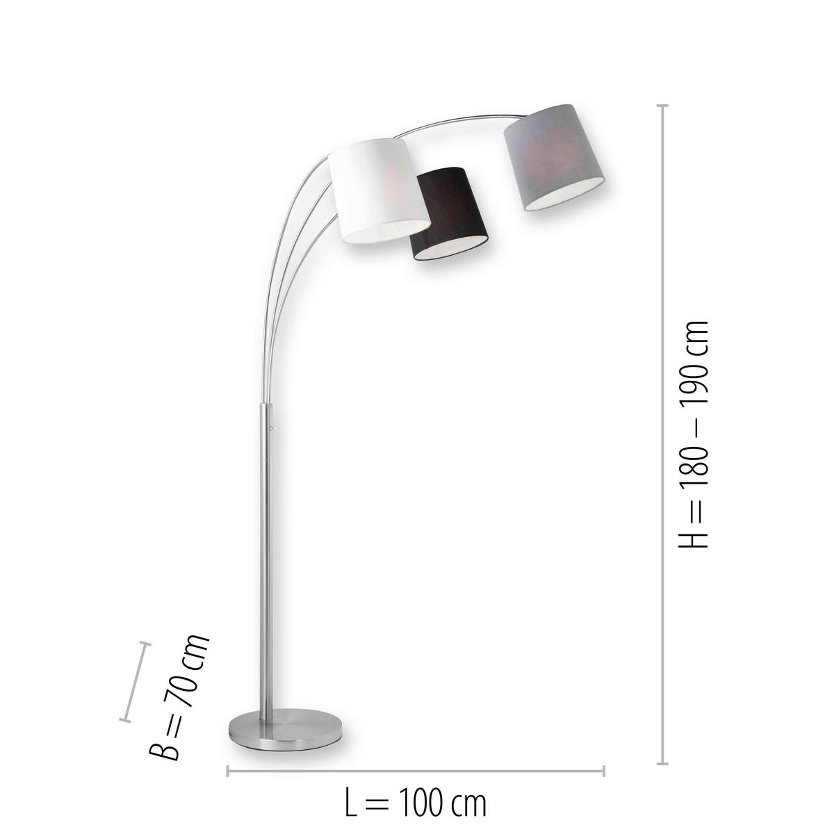 Bogenleuchte Melvin max. 120 Watt - Weiss/Silberfarben, Kunststoff/Textil (190cm)