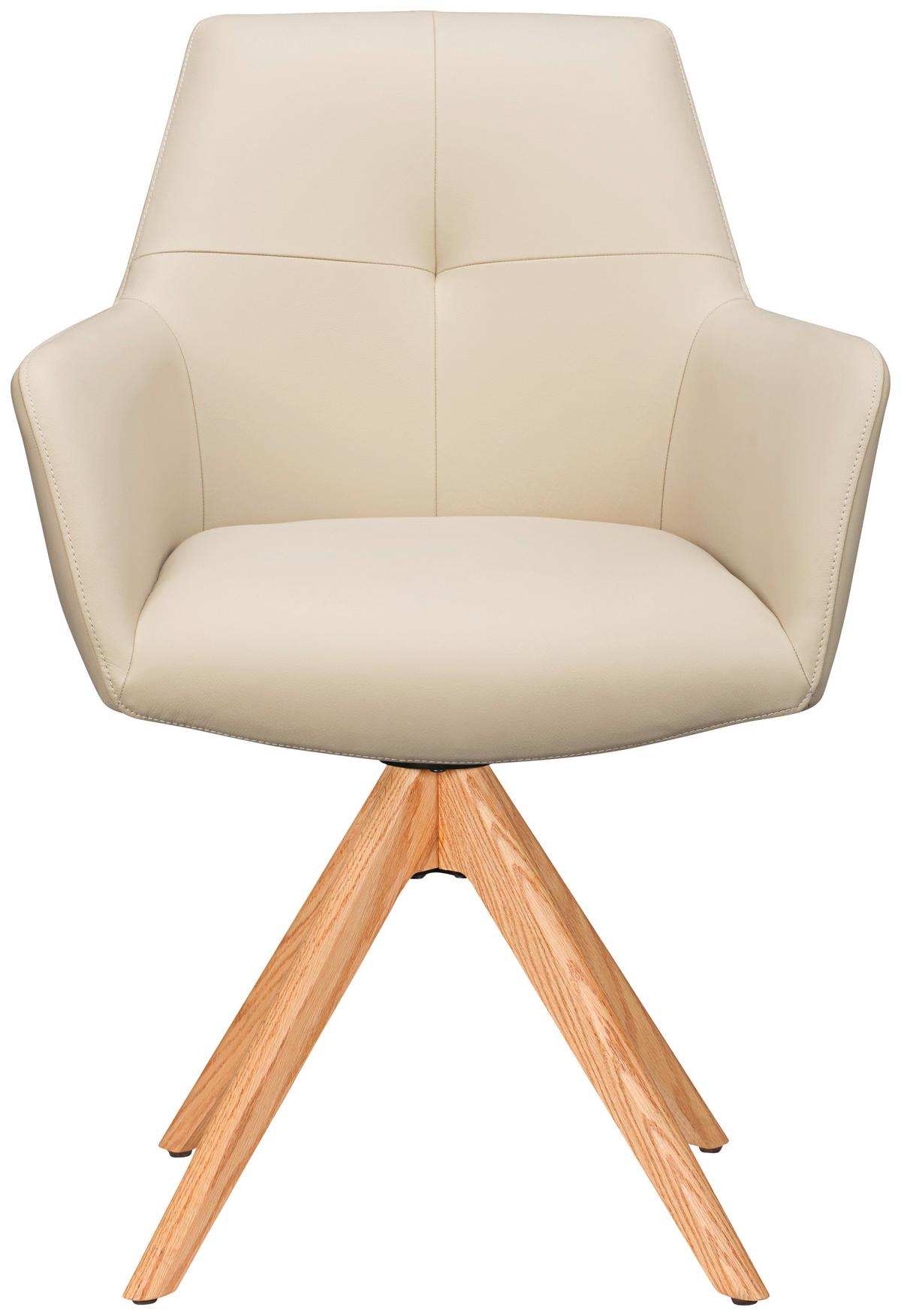 KRZESŁO Z PODŁOKIETNIKAMI MEDUSA -EXKLUSIV- - kolor dębowy/beżowy, Design, skóra/drewno (60/87,5/63,5cm) - Novel