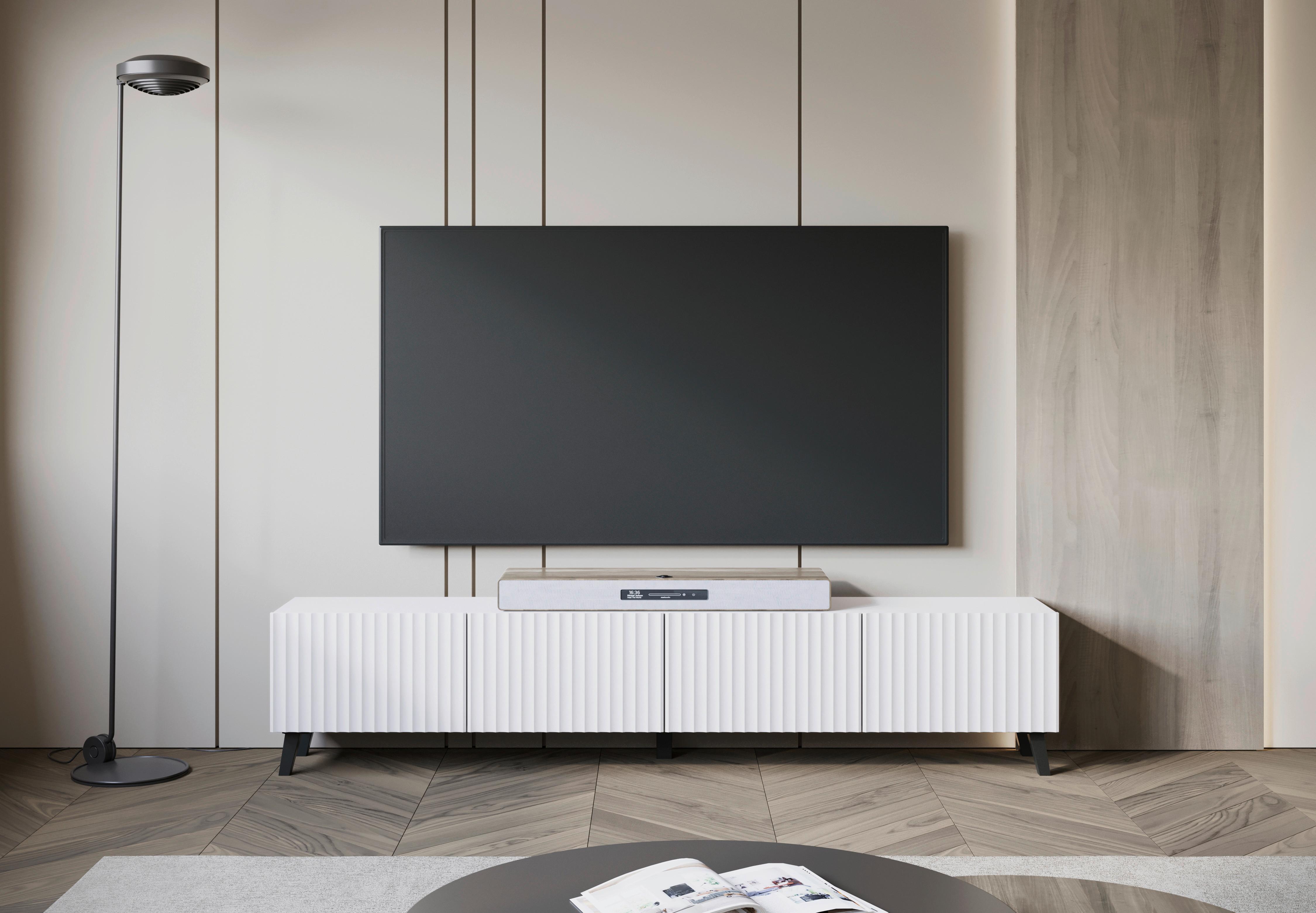 Lowboard Phuket ca. 190x42 cm Weiß - Schwarz/Weiß, Design, Holzwerkstoff/Kunststoff (190/42/32,5cm) - Livetastic