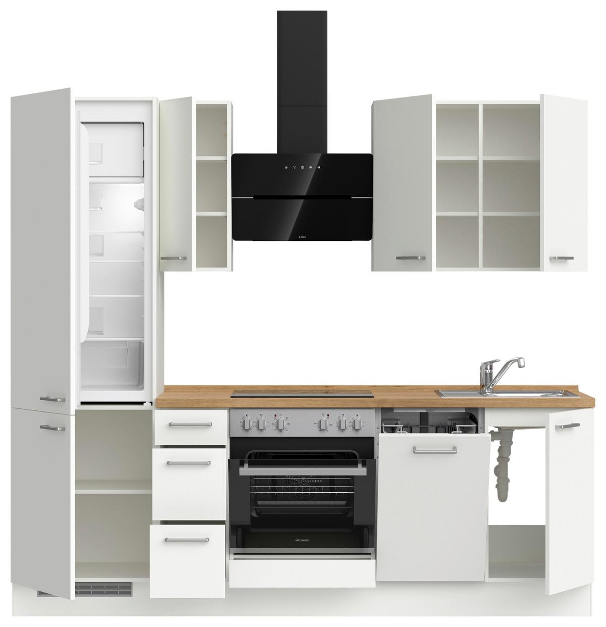 Küchenblock Touch High m. Geräten Weiß - Edelstahlfarben/Eichefarben, MODERN, Holzwerkstoff/Metall (240cm) - Nobilia
