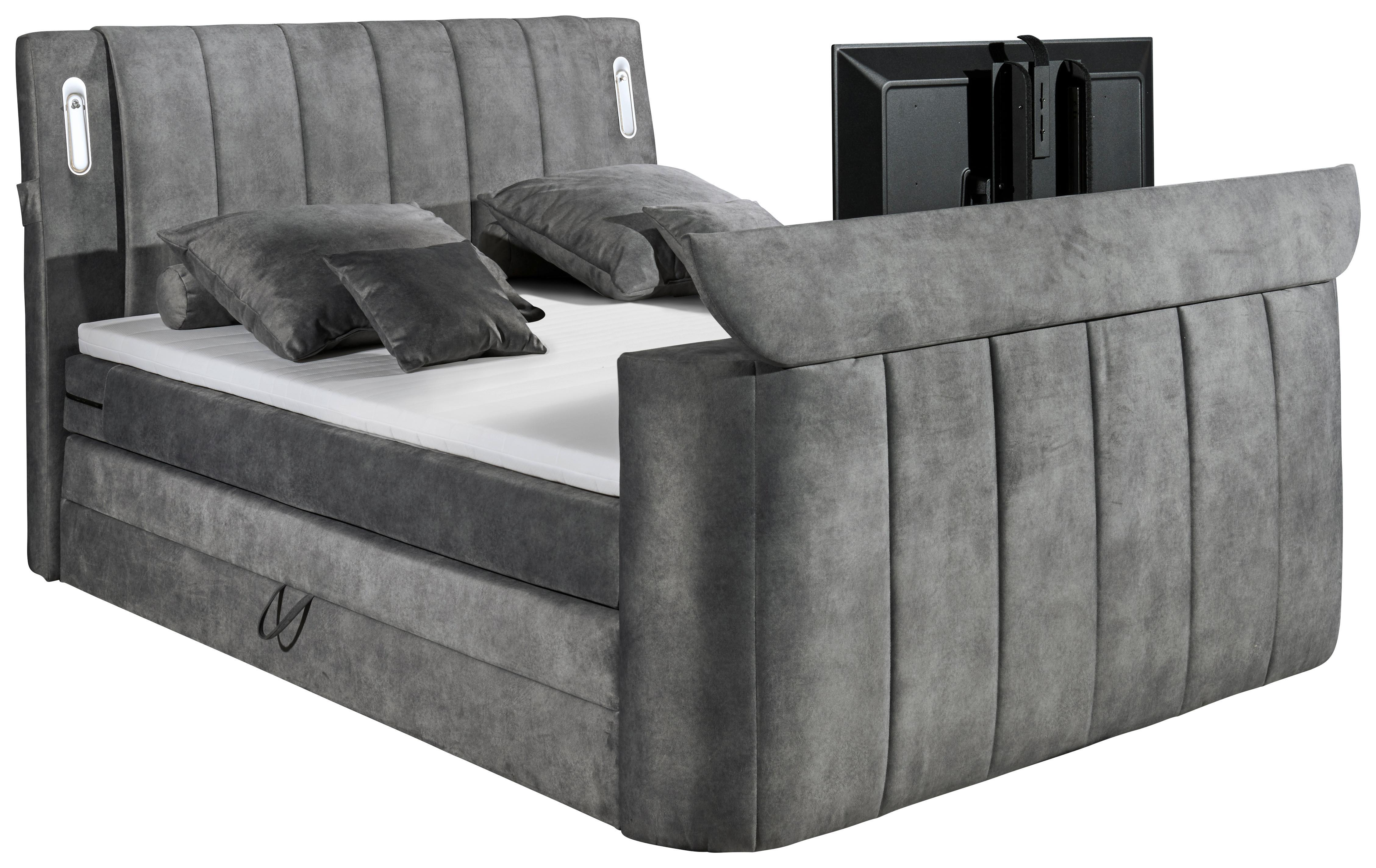 Boxspringbett Dallas m. LED ca. 180x200 cm Grau - Grau, MODERN, Holzwerkstoff/Kunststoff (180/200cm) - MID.YOU