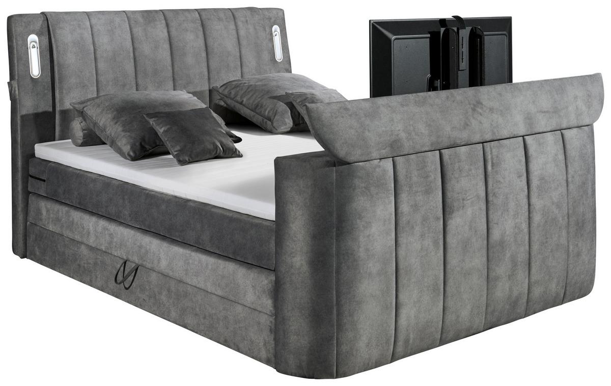 Boxspringbett Dallas m. LED ca. 180x200 cm Grau - Grau, MODERN, Holzwerkstoff/Kunststoff (180/200cm) - MID.YOU