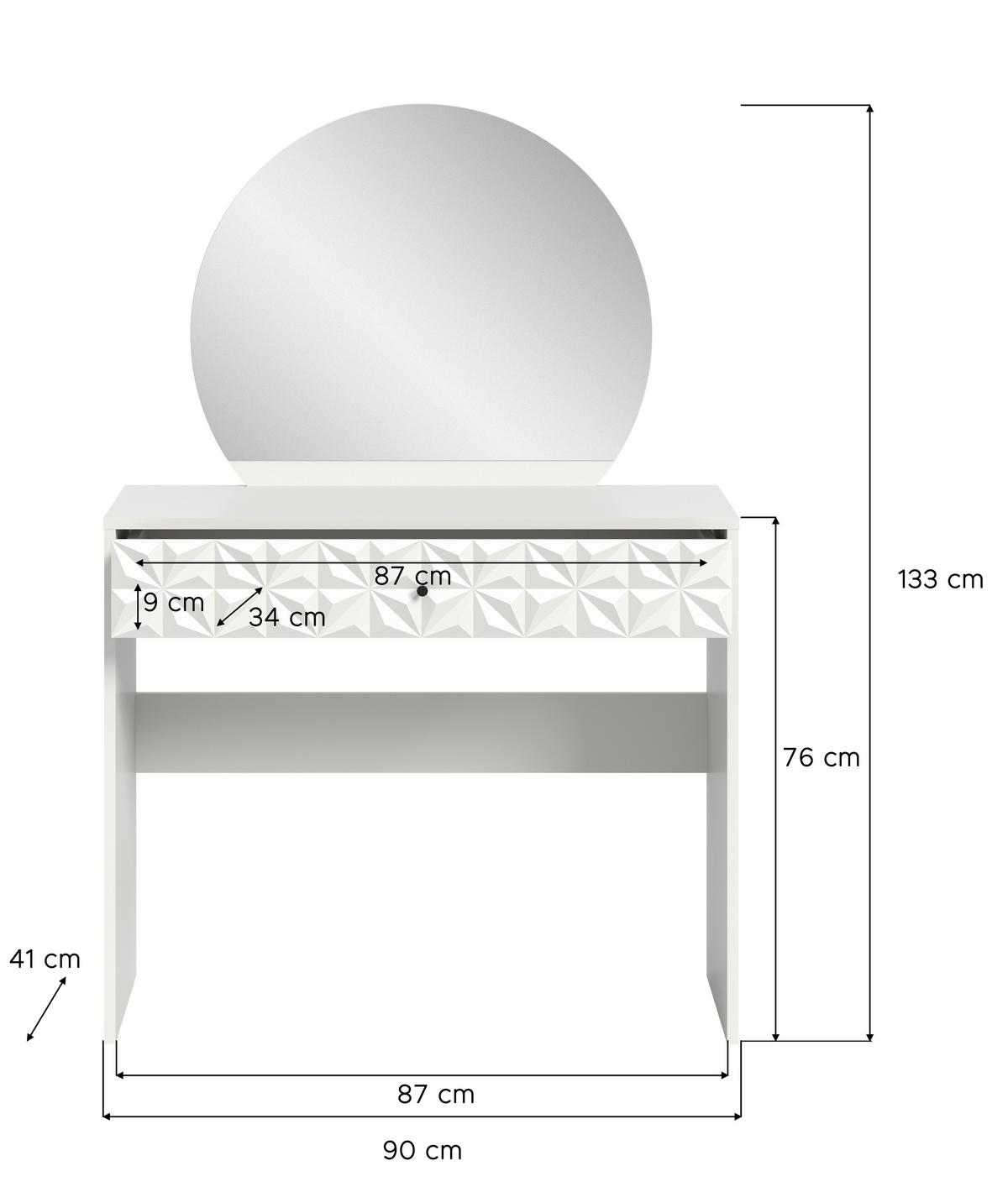 Kozmetična Miza Prisma, Bela - črna/bela, Design, umetna masa/leseni material (90/133/39cm) - Livetastic