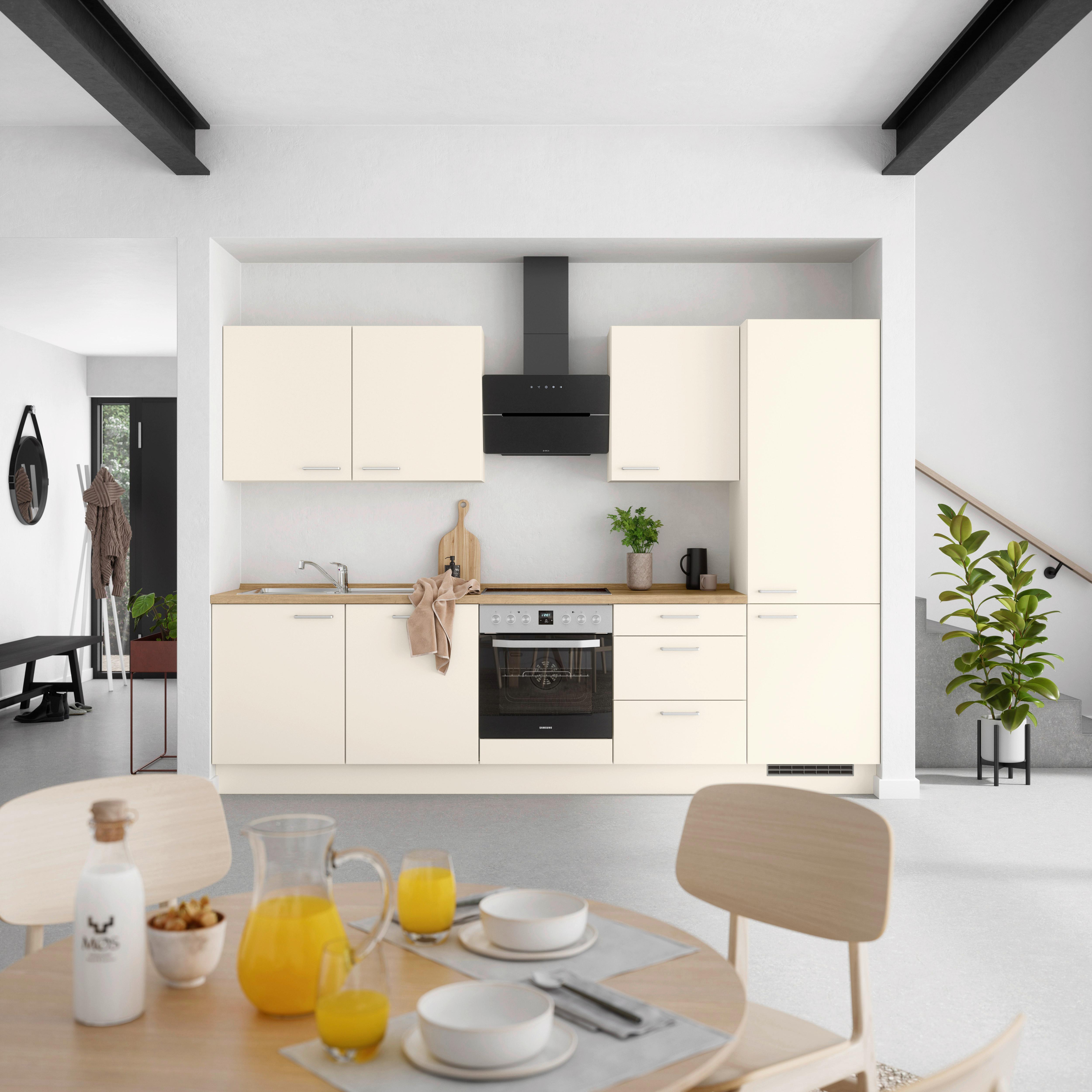 Küchenblock Touch High m. Geräten Magnolie - Edelstahlfarben/Eichefarben, MODERN, Holzwerkstoff/Metall (300cm) - Nobilia