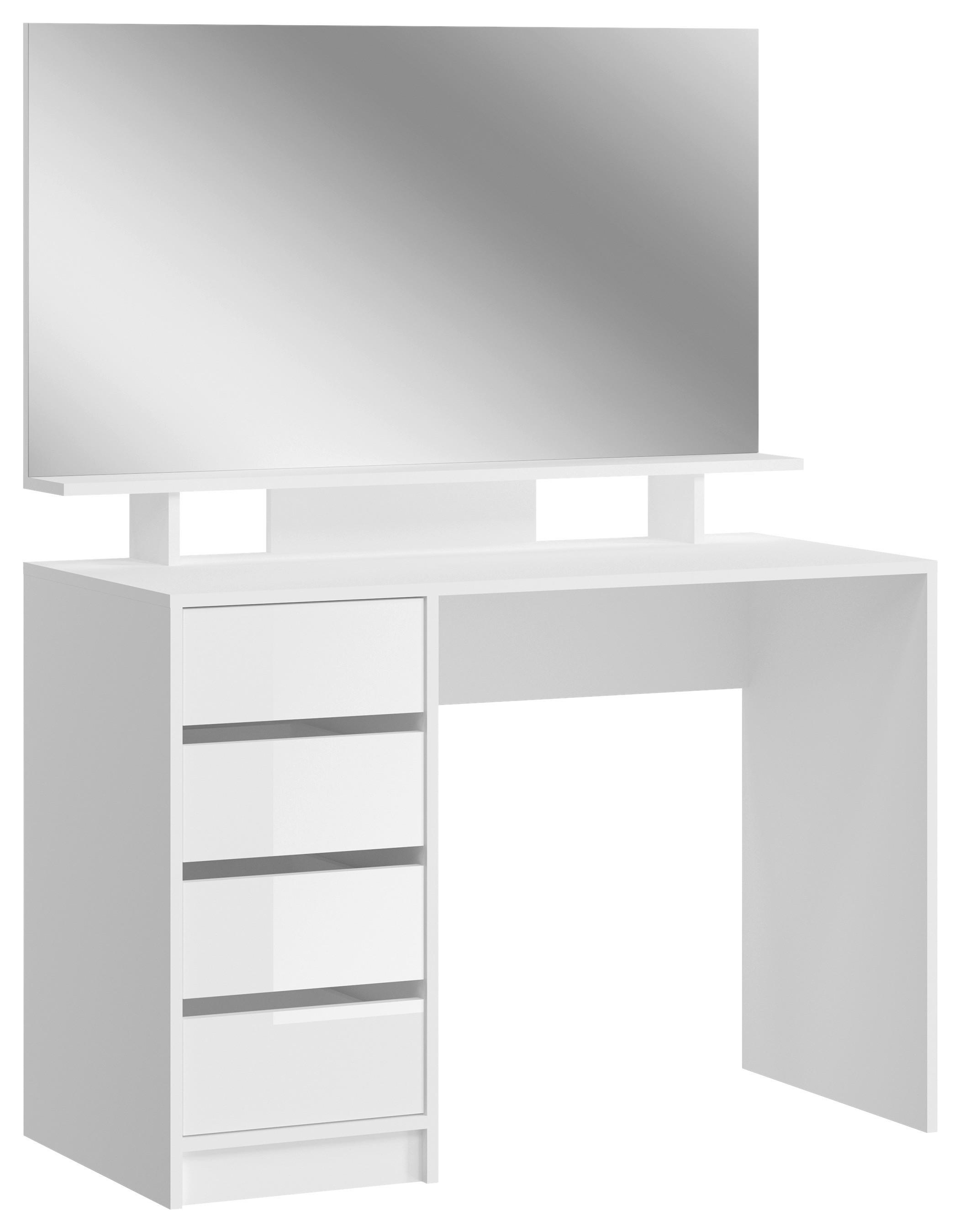 Schminktisch Emma ca. 110x145 cm Weiß - Weiß Hochglanz, Design, Glas/Holzwerkstoff (110/145/48cm) - MID.YOU