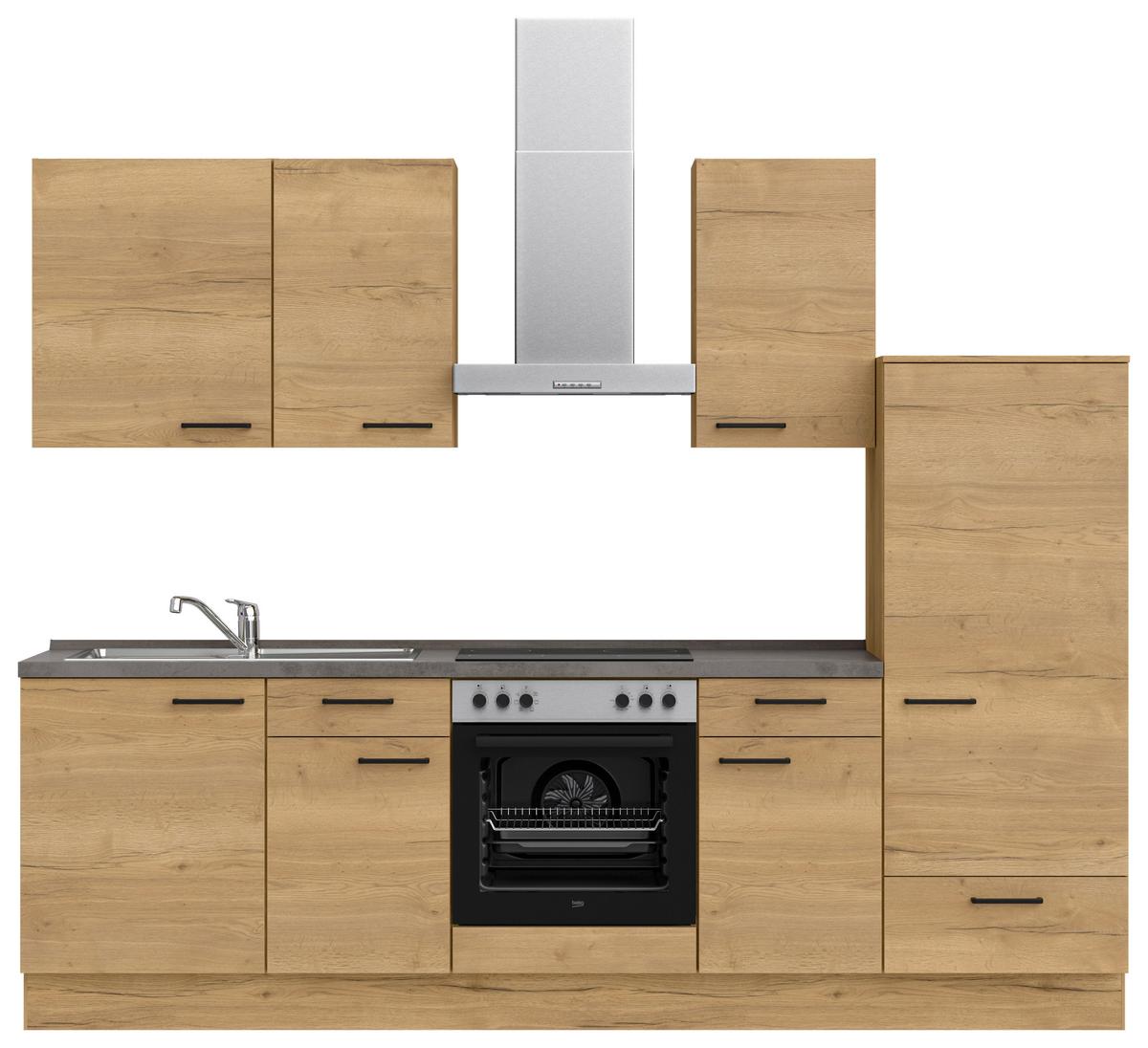 Küchenblock Structura Low m. Geräten Eiche - Schieferfarben/Eichefarben, MODERN, Holzwerkstoff/Metall (270cm) - Nobilia