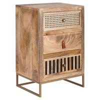 Nachttisch WL6.482 ca.40x60x30cm Mangoholz massiv - Goldfarben/Braun, MODERN, Leder/Holz (40/60/30cm) - MID.YOU