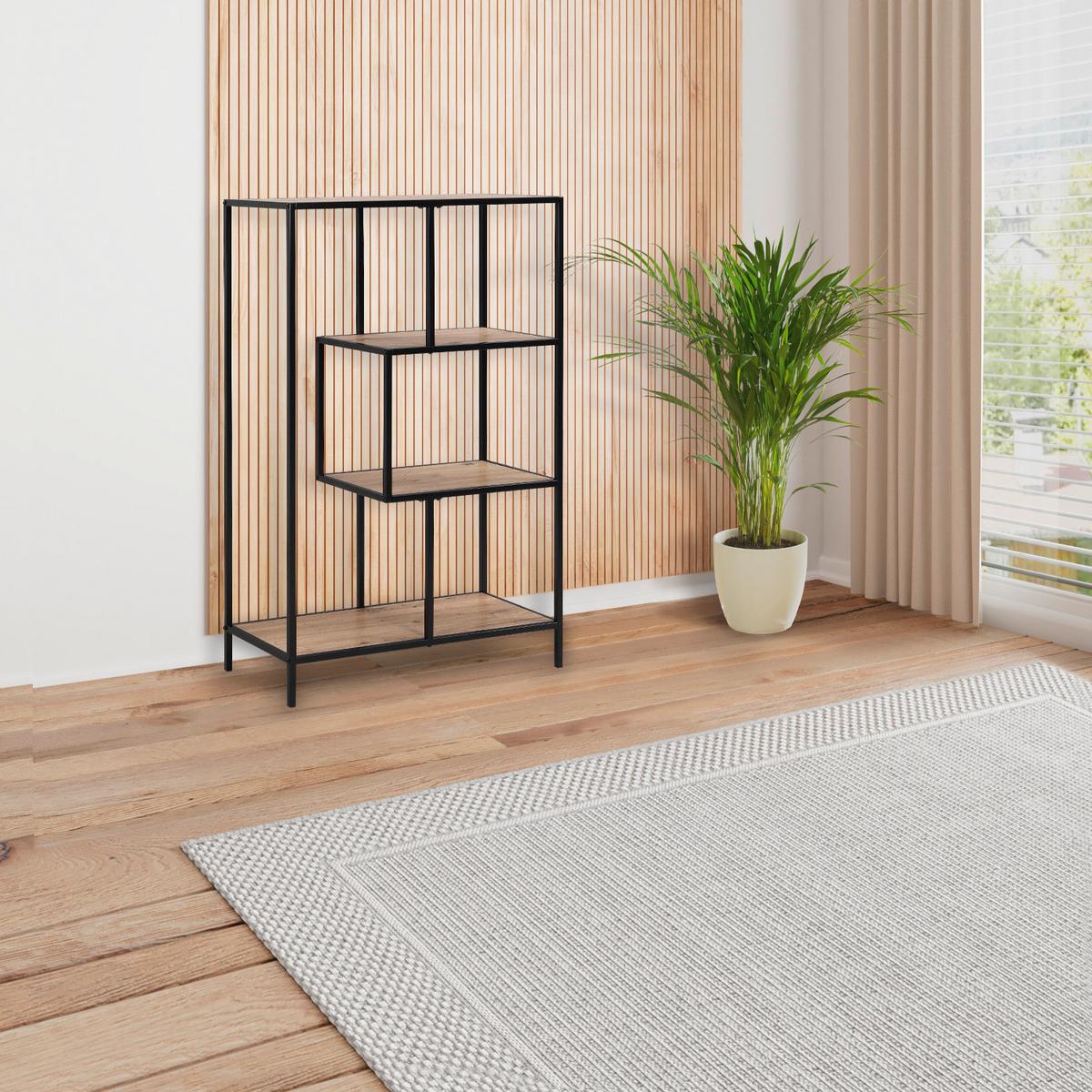 Separator de cameră LILLI - culoare lemn stejar/negru, Modern, metal/material pe bază de lemn (77/115/33cm) - Modern Living