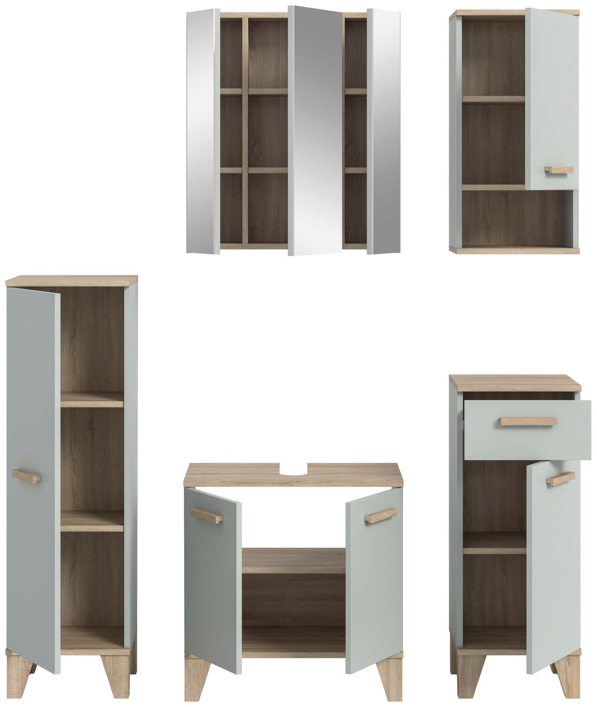 Badezimmer Star 5-tlg. ca. 128 cm Eiche/Graugrün - Graugrün/Eiche San Remo, MODERN, Holzwerkstoff/Kunststoff (128cm) - MID.YOU