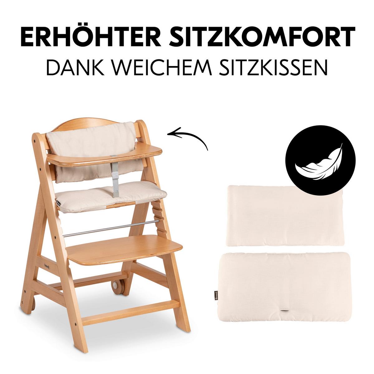 WYSOKIE KRZESŁO 66404 BETA+ - kolor bukowy, Basics, drewno (48/79/58cm) - Hauck