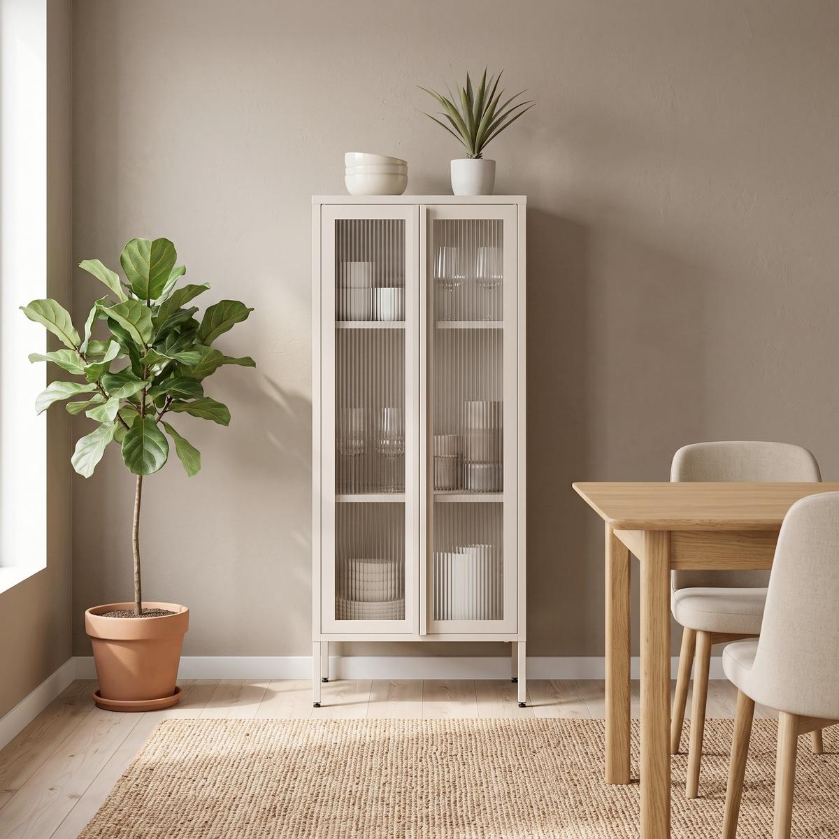 Vitrină FLOYD -STUDIO- - bej/transparent, Modern, sticlă/metal (60/145/35cm) - Premium Living