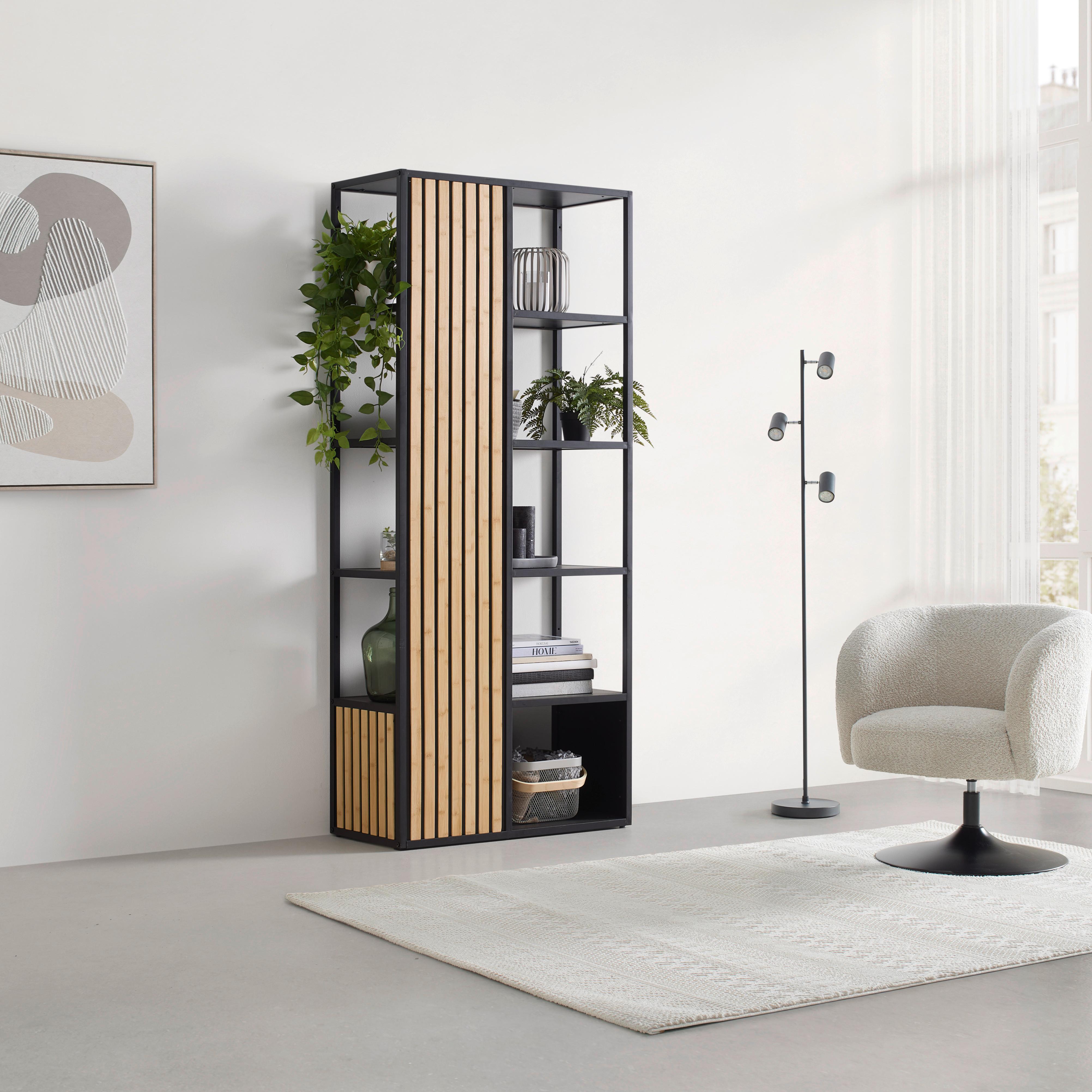 HYLLA PANELO -EXKLUSIV- - svart/naturfärgad, Modern, metall/trämaterial (75/175/34cm) - Mömax