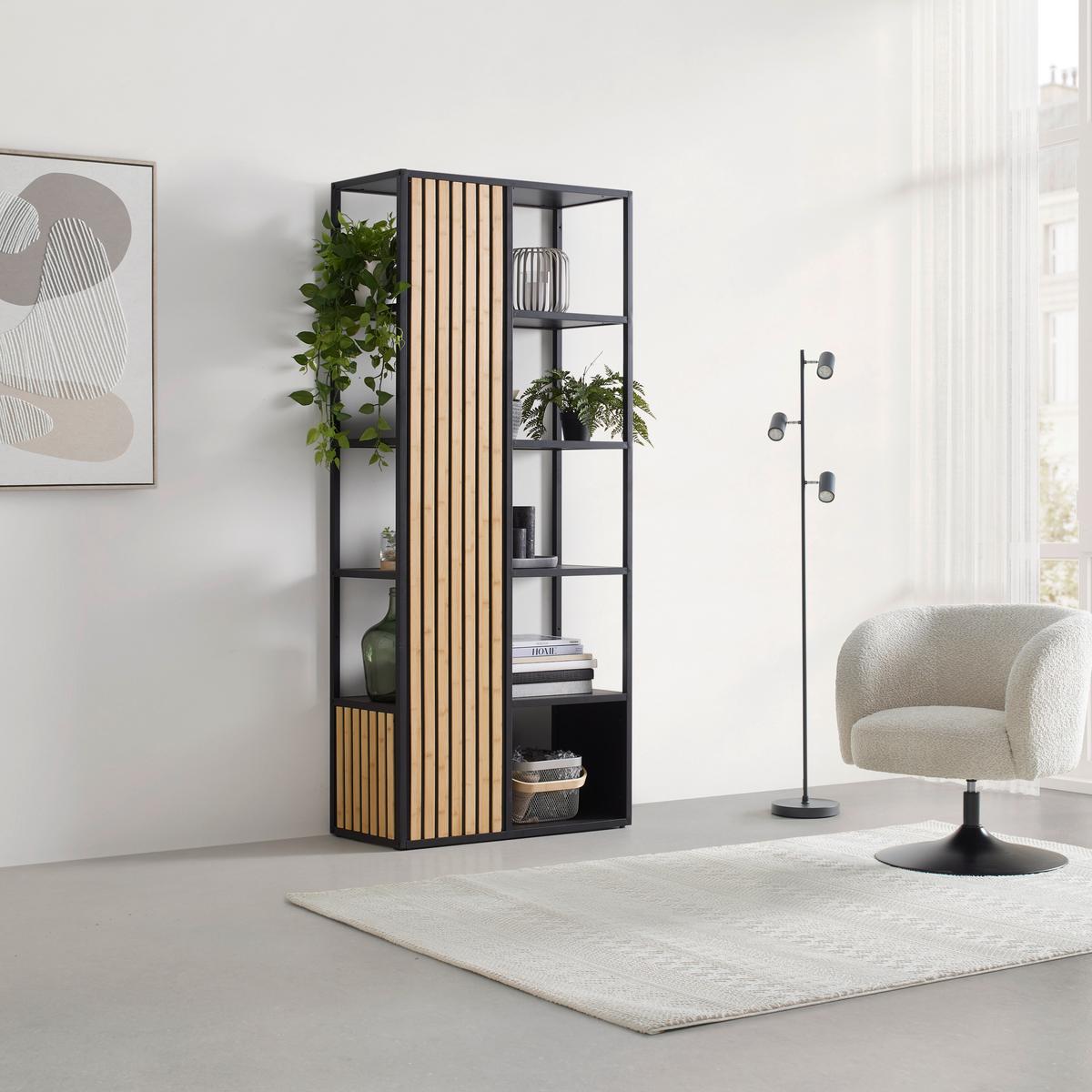 Regal Panelo Naturfarben/Schwarz - Schwarz/Naturfarben, Modern, Holzwerkstoff/Metall (75/175/34cm) - Mömax