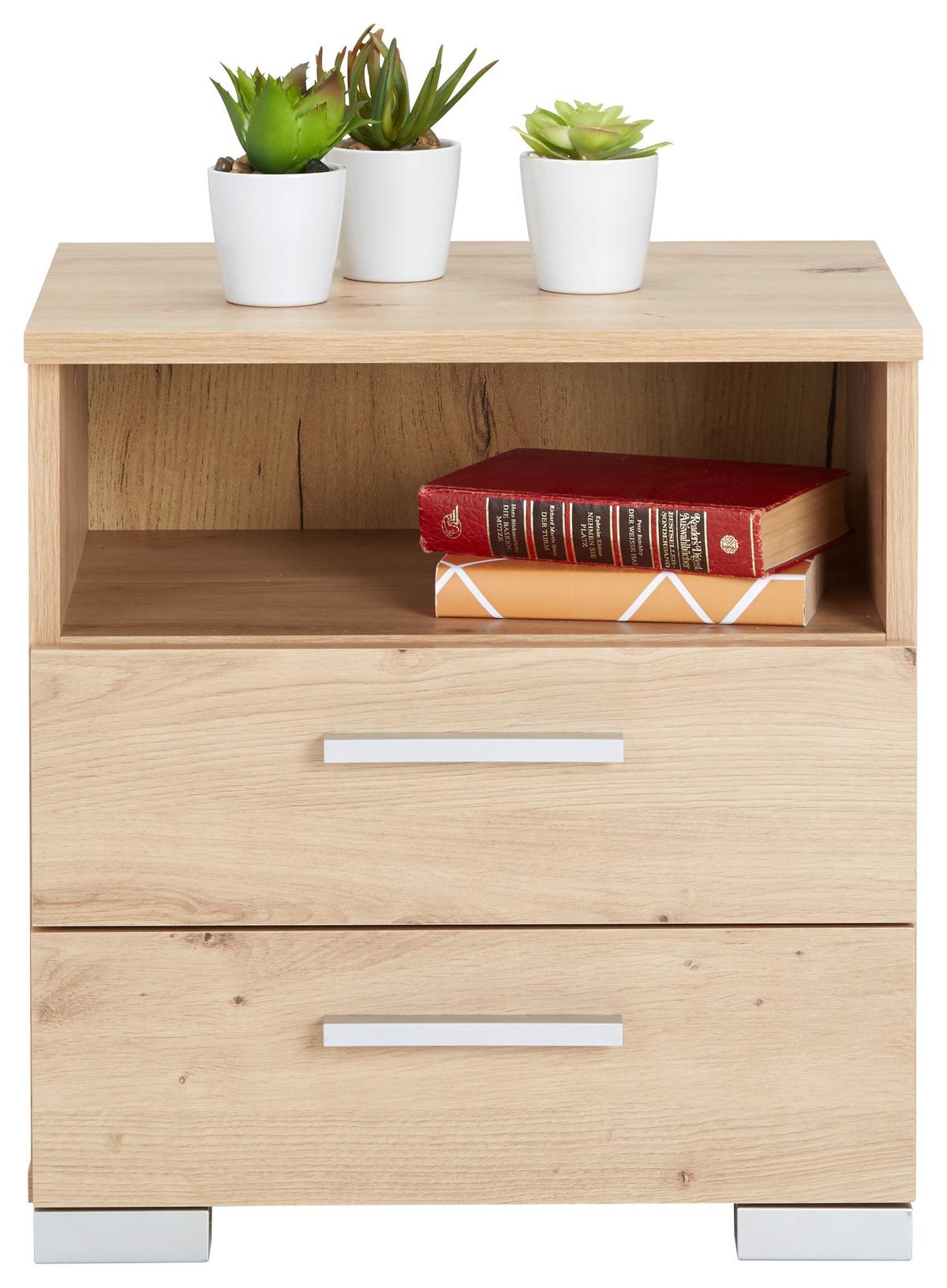meuble de chevet in Eichefarben - couleur d'aluminium/chêne artisan, Konventionell, matière synthétique/matériau de bois (45/47/35cm) - Mömax