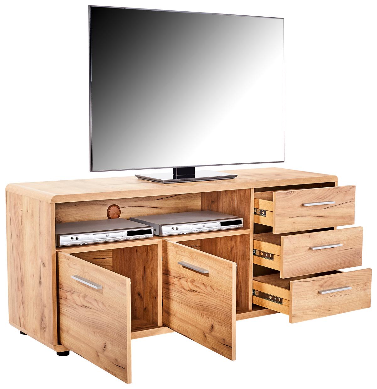 Médiaállvány 2 Ajtó 3 Fiók Fontana - tölgyfa színű, Modern, faalapú anyag (150/60/38cm)