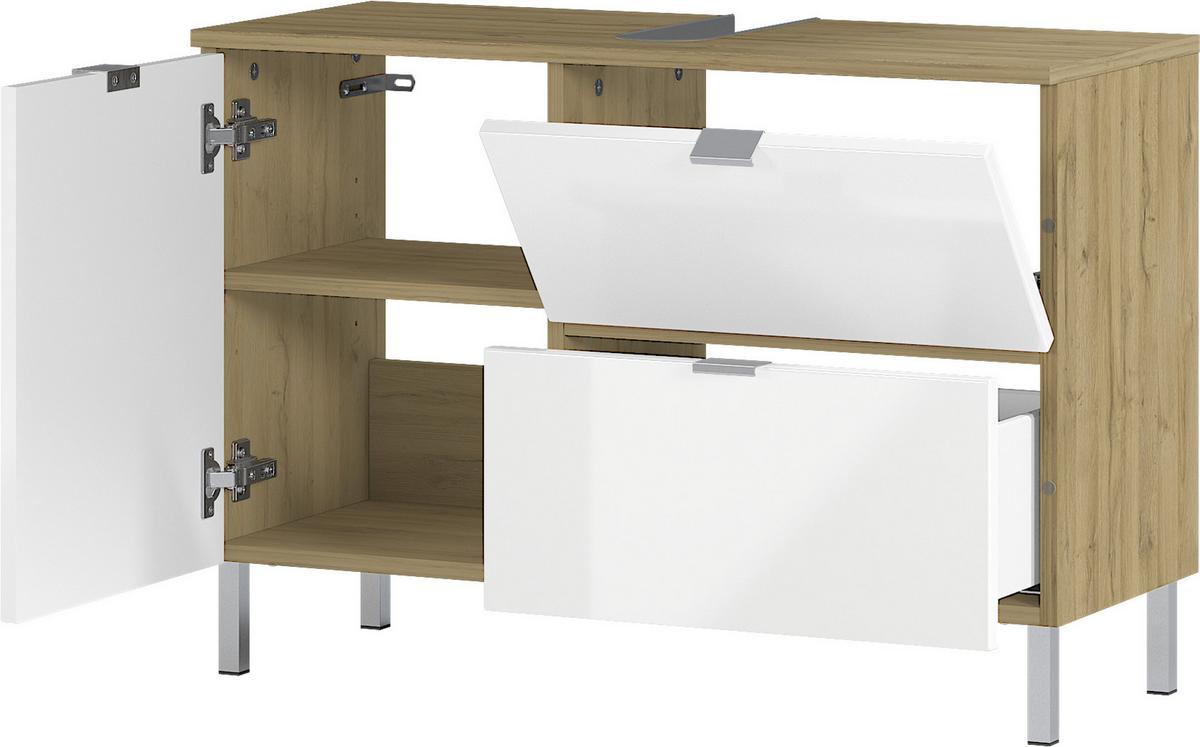 Waschbeckenunterschrank GW-Mau resa ca.80x56x34 cm Eiche/Weiß - Chromfarben/Eichefarben, KONVENTIONELL, Holzwerkstoff/Metall (80/56/34cm) - Germania