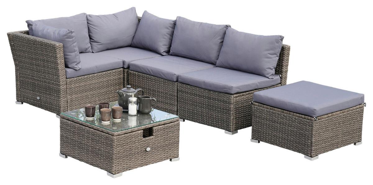 Lounge Garnitura Malaga, Siva, Prilagodljivo - siva, Konvencionalno, kovina/umetna masa (190/40/181cm) - Gardenson