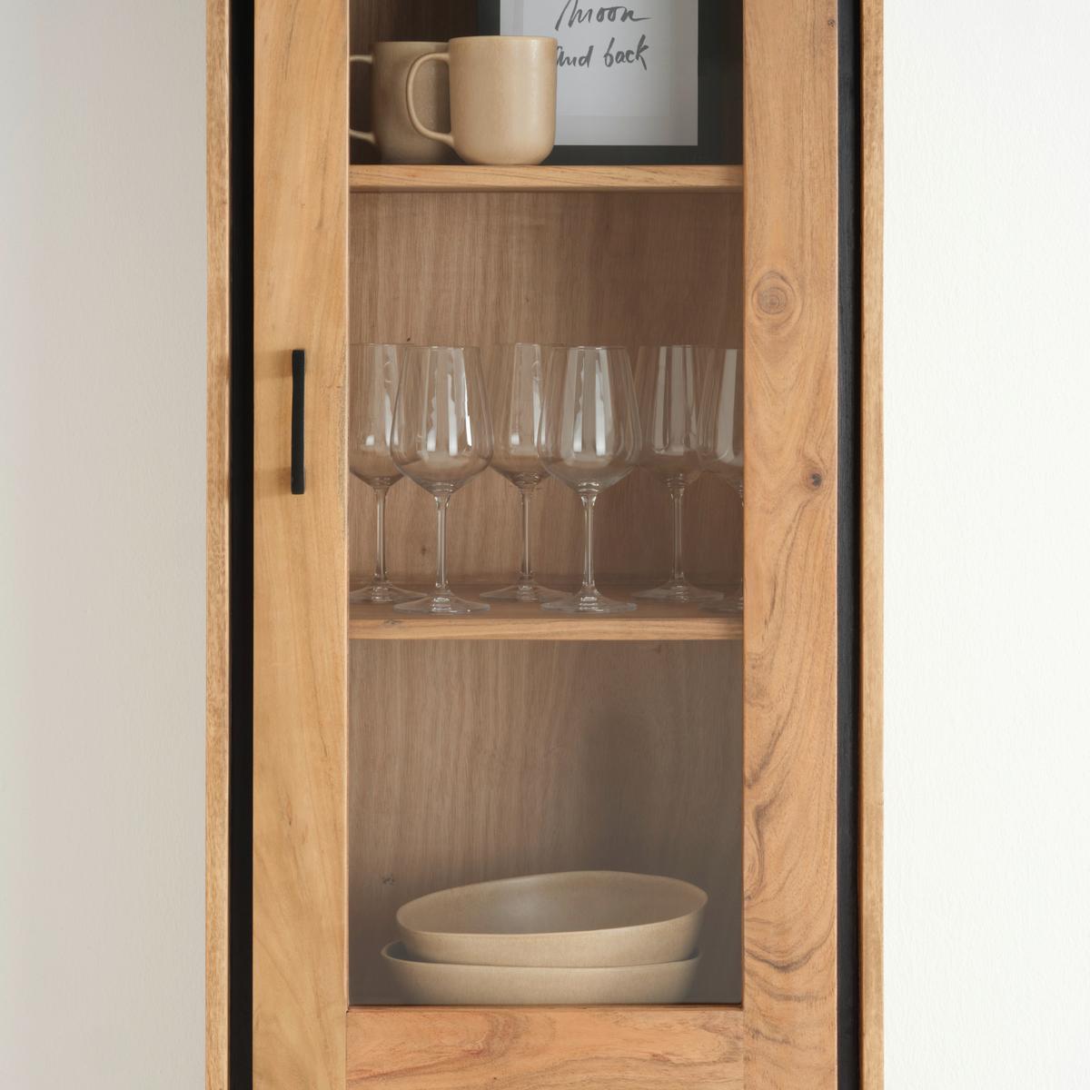 Vitrina Shiva Akacijev Les - črna/barve akacije, Moderno, kovina/les (55/195/40cm) - Zandiara