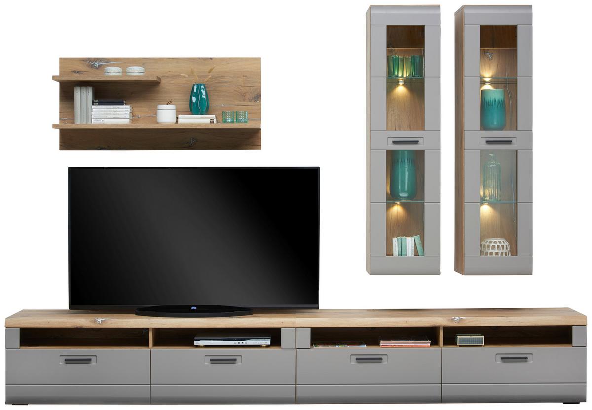 Viseča Vitrina Auris, Siva, Barva Hrasta - siva, Moderno, umetna masa/steklo (40,3/153,4/37,1cm) - Mömax