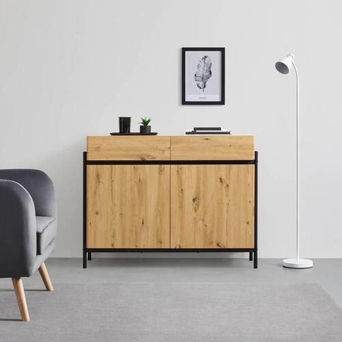 Komoda Jasmina - boje hrasta/crna, Moderno, drvo/metal (118/90/41,5cm) - Bessagi Home