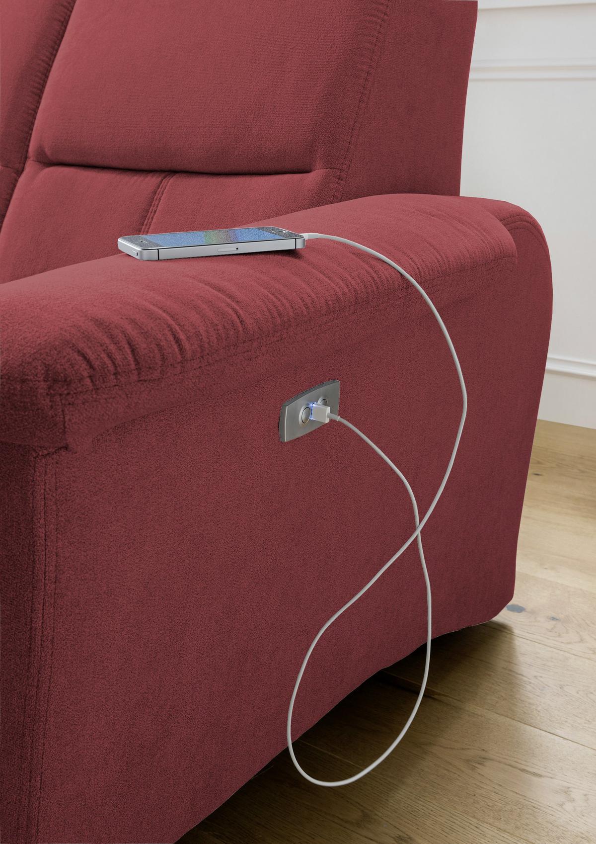 Ecksofa Parole Rot USB Anschluss Mikrof. - Chromfarben/Rot, MODERN, Textil/Metall (165/231cm) - Livetastic