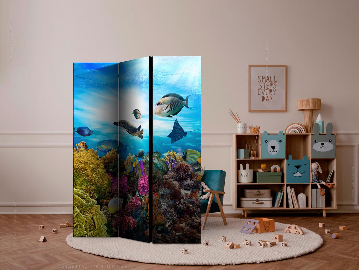 Paravan Coral Reef, 3-Delni, Dvostranski - večbarvno, Basics, tekstil/les (135/172/3cm) - artgeist