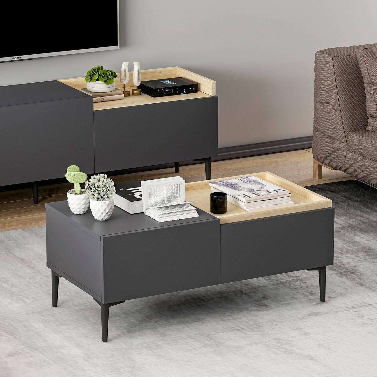 COUCHTISCH MIA COUCHTISCH - Eichefarben/Anthrazit, Design, Holzwerkstoff/Metall (92/45/39cm) - Livetastic