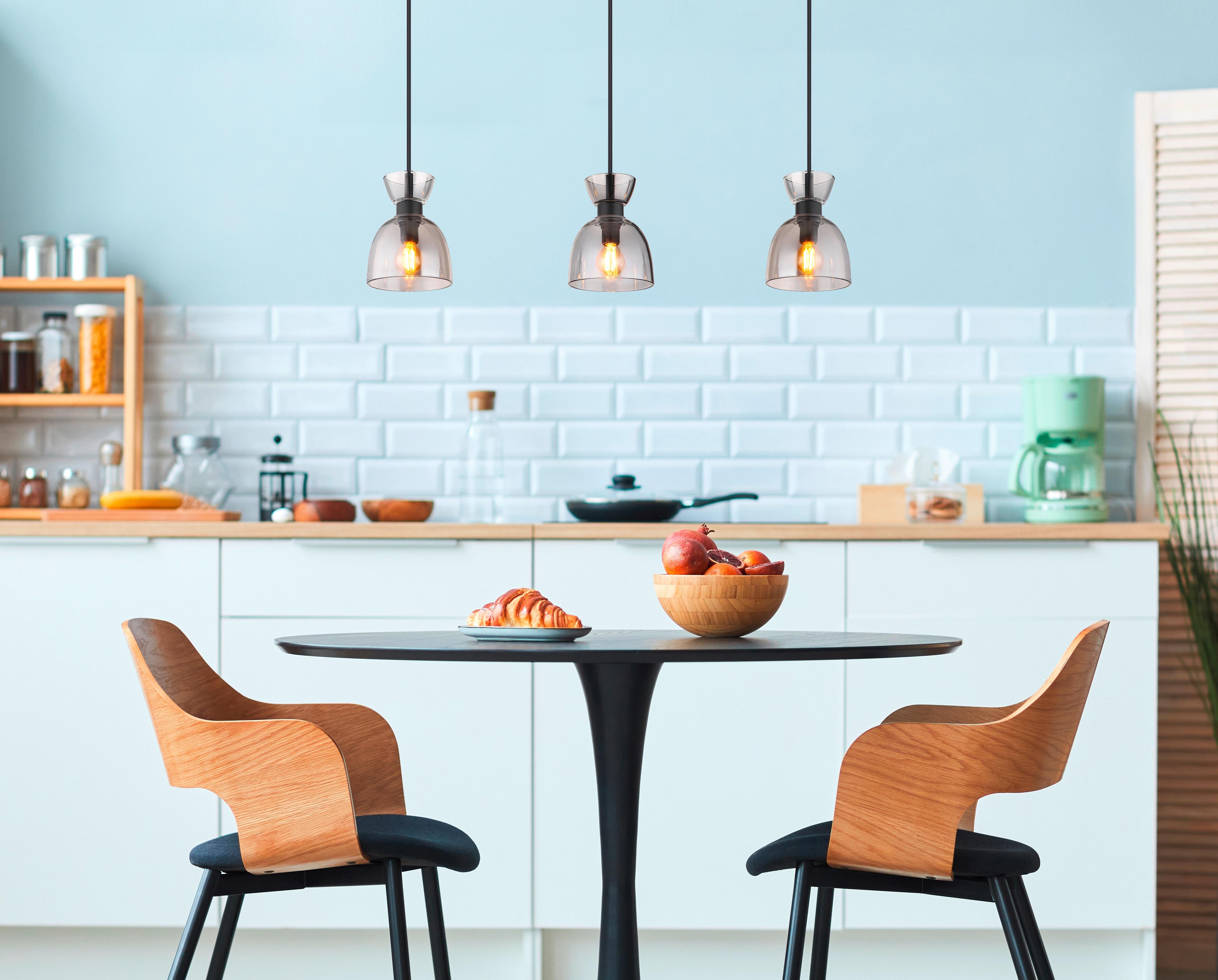 HÄNGELEUCHTE 15769S-3 MASSEY - Schwarz/Grau, Design, Glas/Kunststoff (65/13/120cm) - Globo