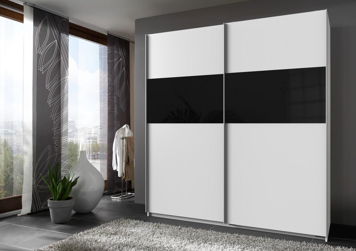 Schwebetürenschrank in Schwarz/Weiß - Schwarz/Alufarben, KONVENTIONELL, Holzwerkstoff/Metall (135/200/64cm) - Mömax