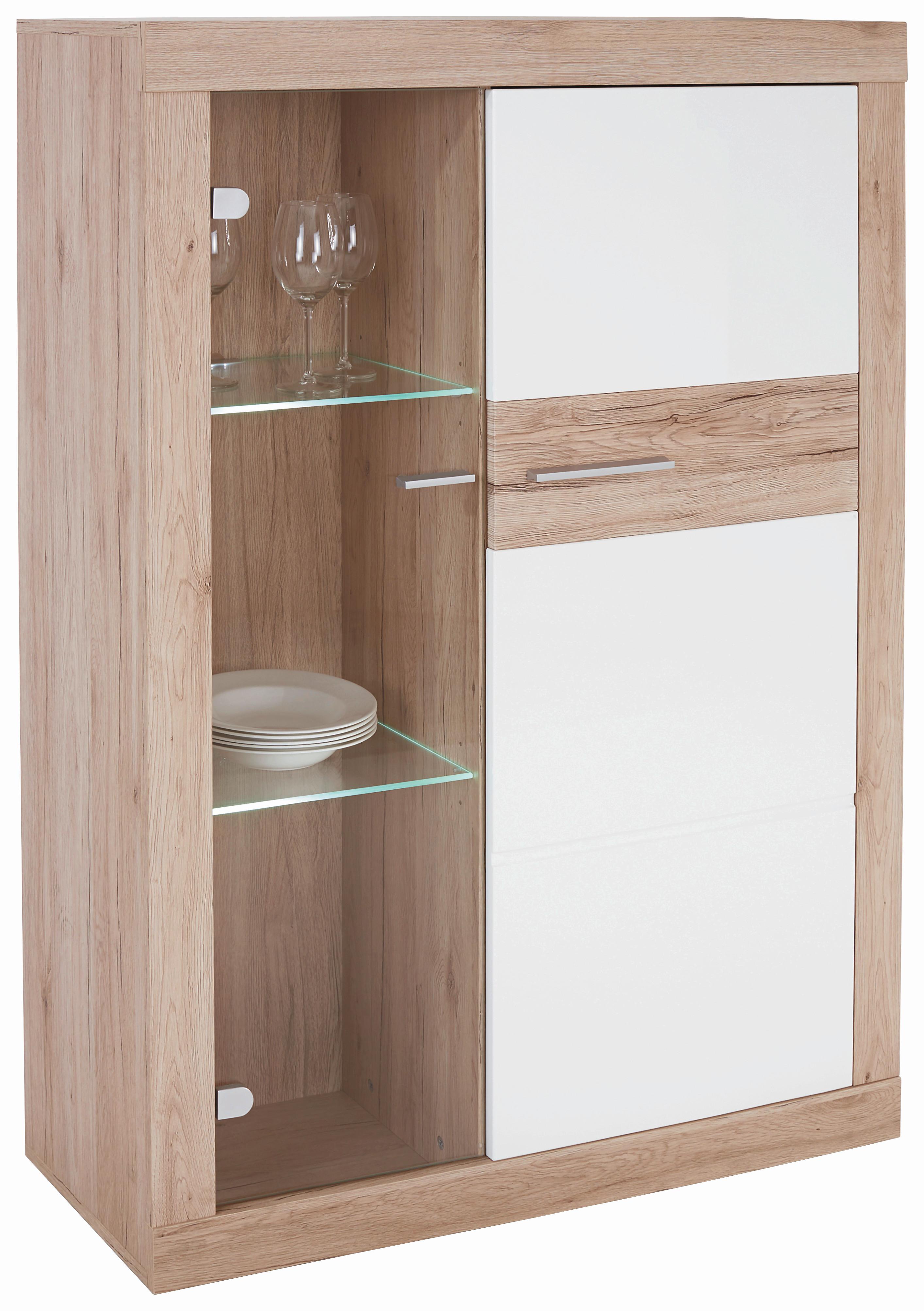 Vitrină Malta - alb/culoare lemn stejar, Modern, material pe bază de lemn (96/132/35cm) - Modern Living