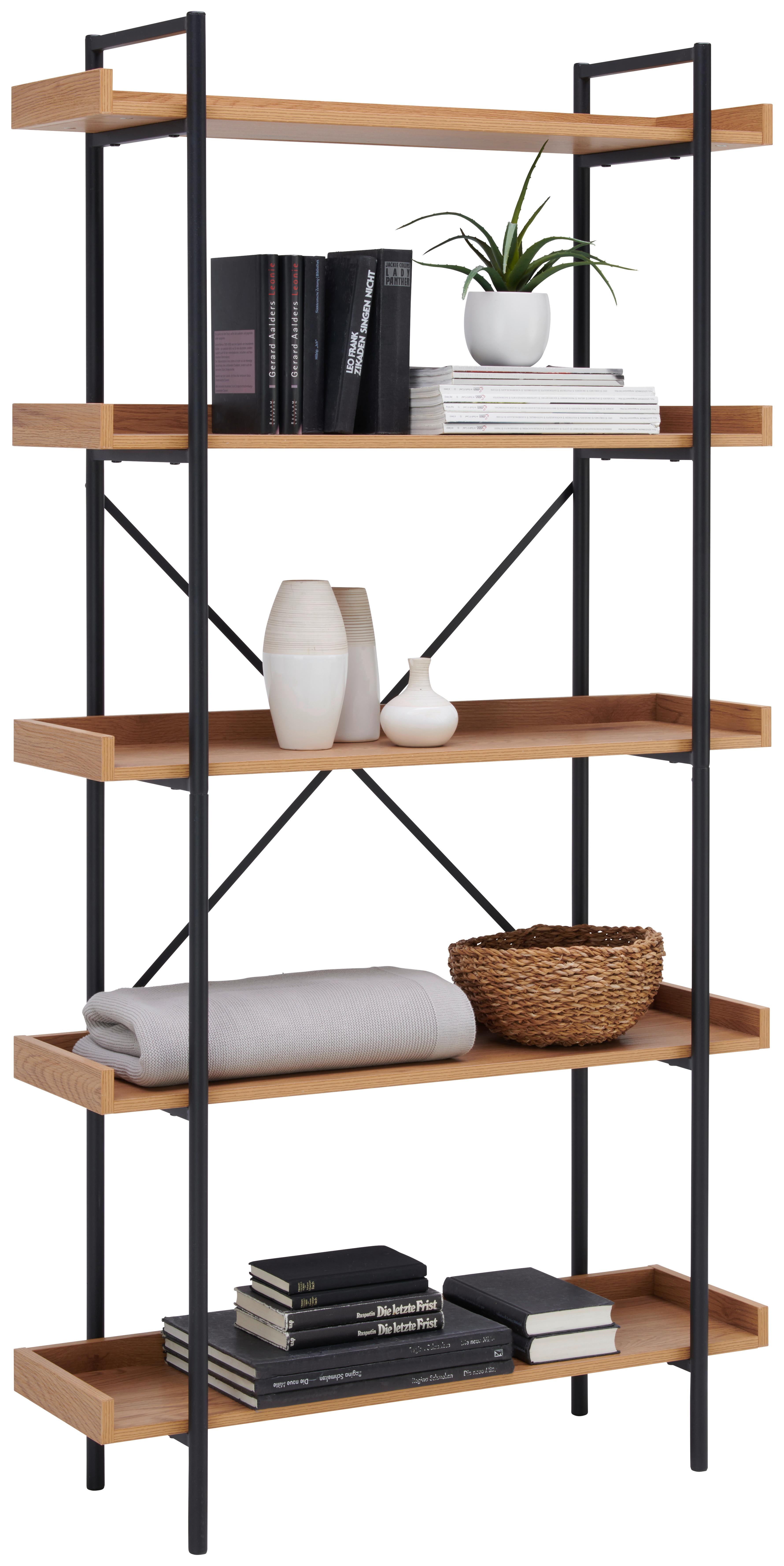 REGAŁ JAN - czarny/dąb wotan, Trend, materiał drewnopochodny/metal (90/172/30cm) - Xora