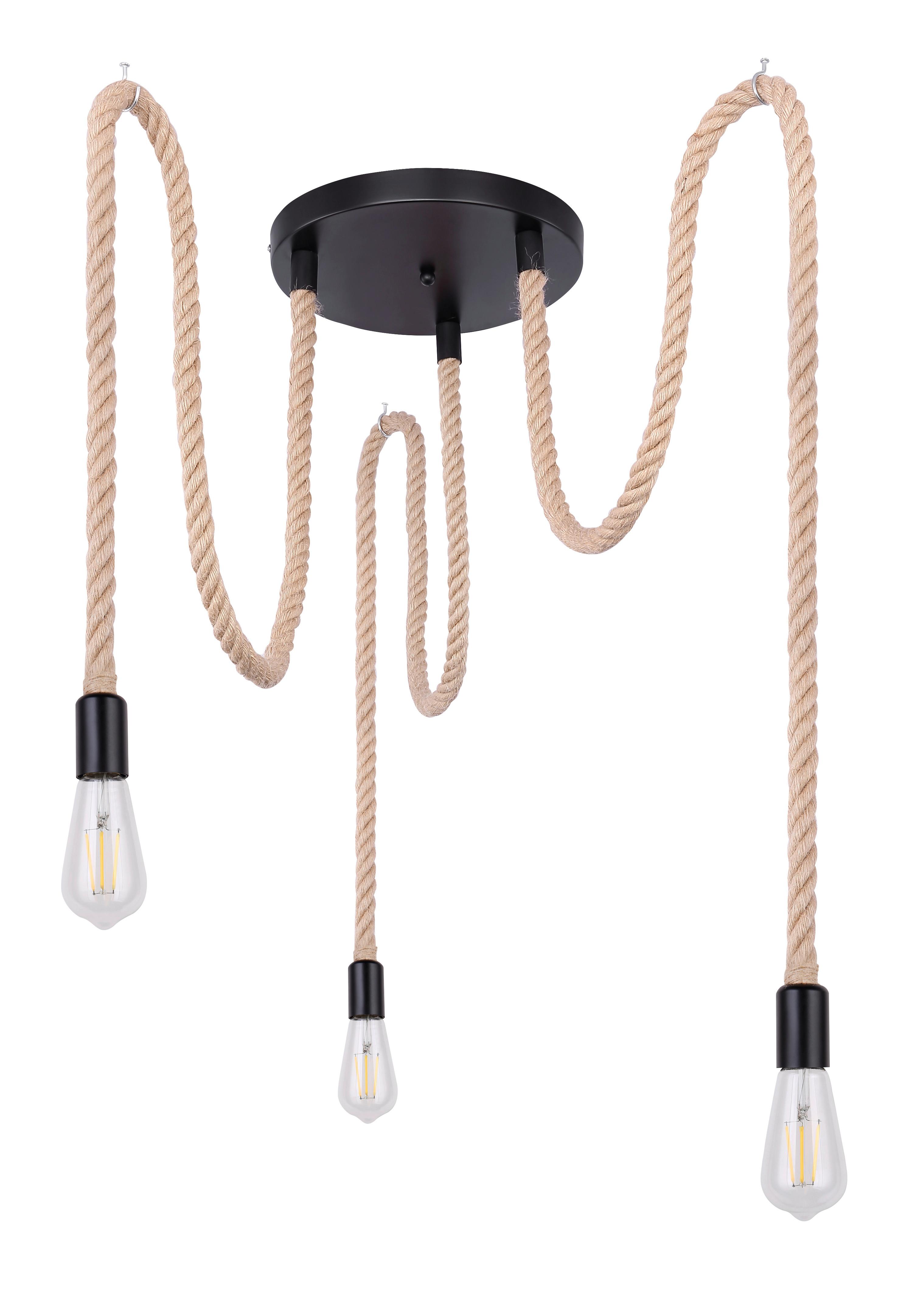 Hängeleuchte 69029-3H1 in Braun/Schwarz max. 60 Watt - Schwarz/Braun, Trend, Naturmaterialien/Metall (30/150cm) - Globo