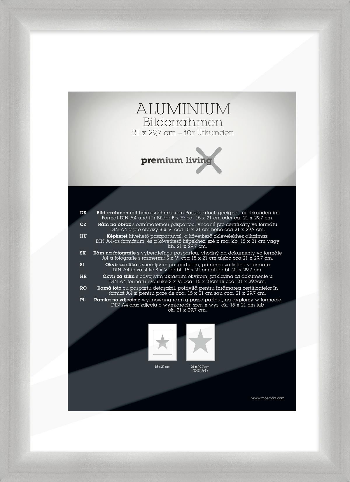 Bilderrahmen Aluminium ca. 24x32cm - Silberfarben, Basics, Metall (24.1/32.8/2.2cm) - Premium Living