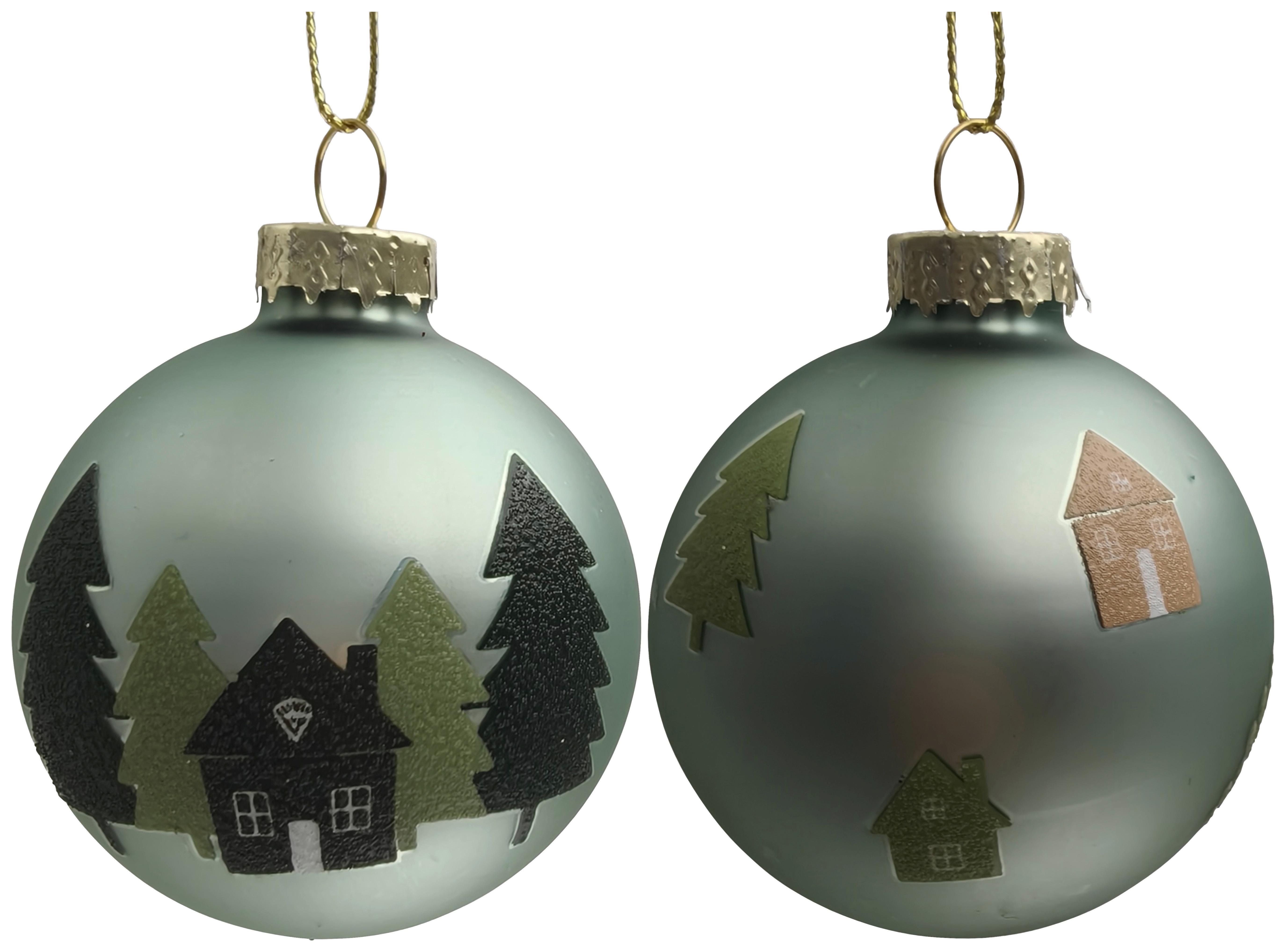 Christbaumkugel-Set Milo Grün 2-teilig - Dunkelgrün/Pastellgrün, Glas/Textil (6cm) - Mömax